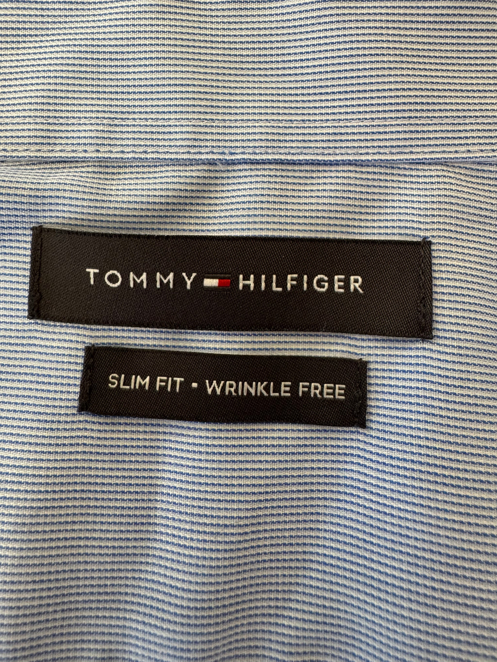 Knox - Tommy Hilfiger Upcycled Mens Ruffle Sleeve Shirt - light blue pinstripe - Size Medium/Large