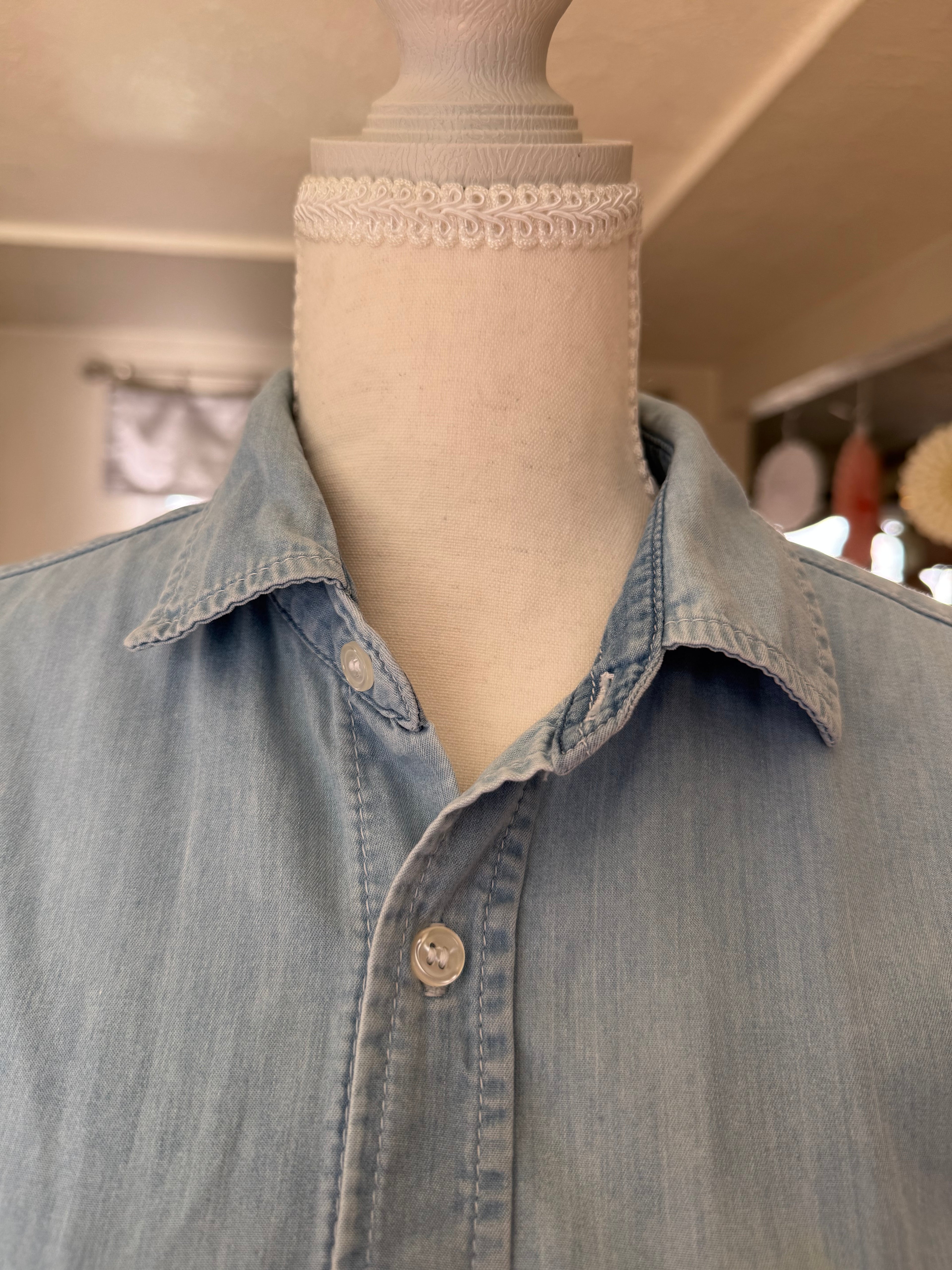SOLD Cassie - H&M Upcycled Mens Cropped Shirt - Denim - Size Large/Extra Large
