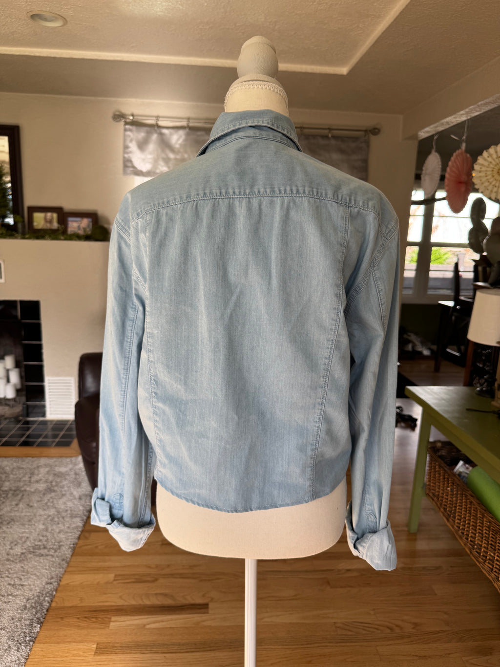 SOLD Cassie - H&M Upcycled Mens Cropped Shirt - Denim - Size Large/Extra Large