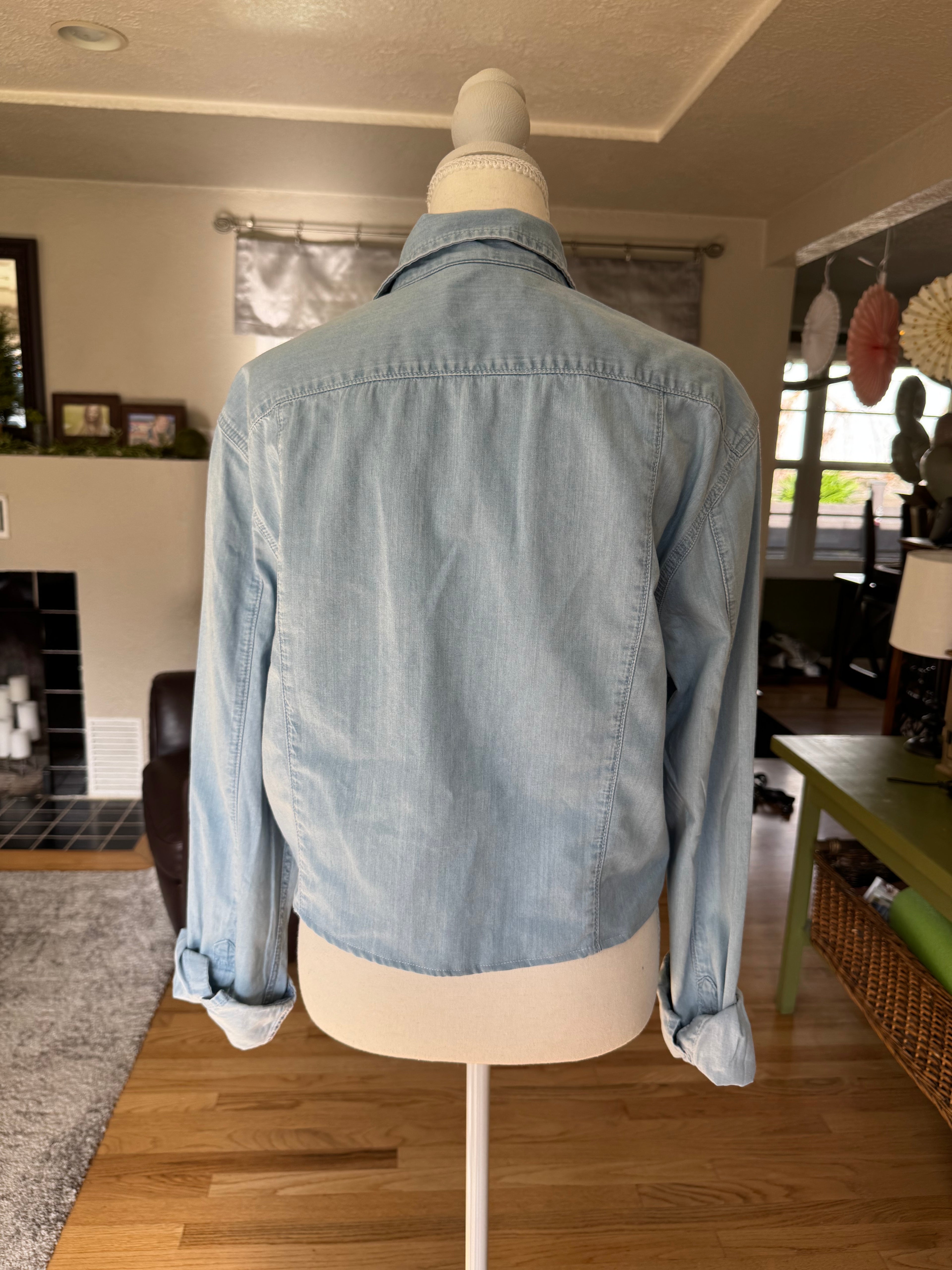 SOLD Cassie - H&M Upcycled Mens Cropped Shirt - Denim - Size Large/Extra Large