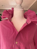 SOLD Etta - Banana Republic Upcycled Mens Ruffle Collar Shirt - red plaid - Size Large/XL
