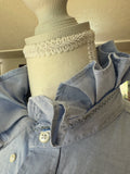 SOLD Brinley - Chaps Ralph Lauren Upcycled Mens Ruffle Collar Shirt - light blue chambray - Size Small/Medium