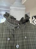 SOLD Cassidy - Hathaway Upcycled Mens Ruffle Collar and Sleeve Shirt - green plaid - Size Medium/Large