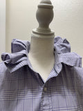 SOLD Kate - Upcycled Mens Ruffle Collar Shirt - lavender plaid - Size Medium/Large
