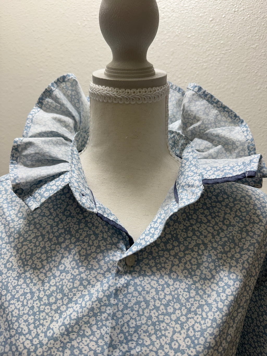 Penelope - Bar III Upcycled Mens Ruffle Collar Shirt - blue floral- Size XL