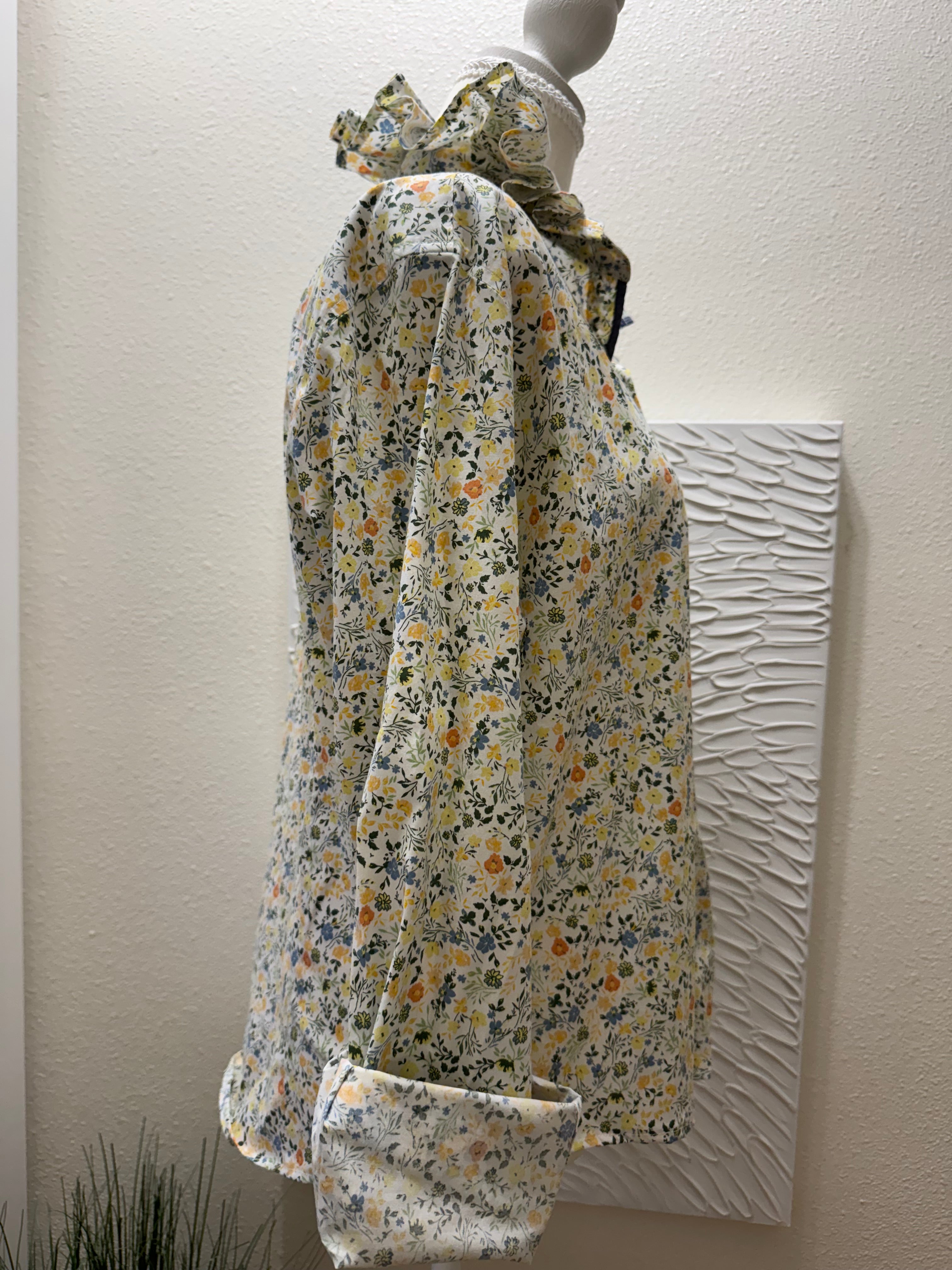 SOLD Eloise - Bar III Upcycled Mens Ruffle Collar Shirt - Spring Floral - Size XL