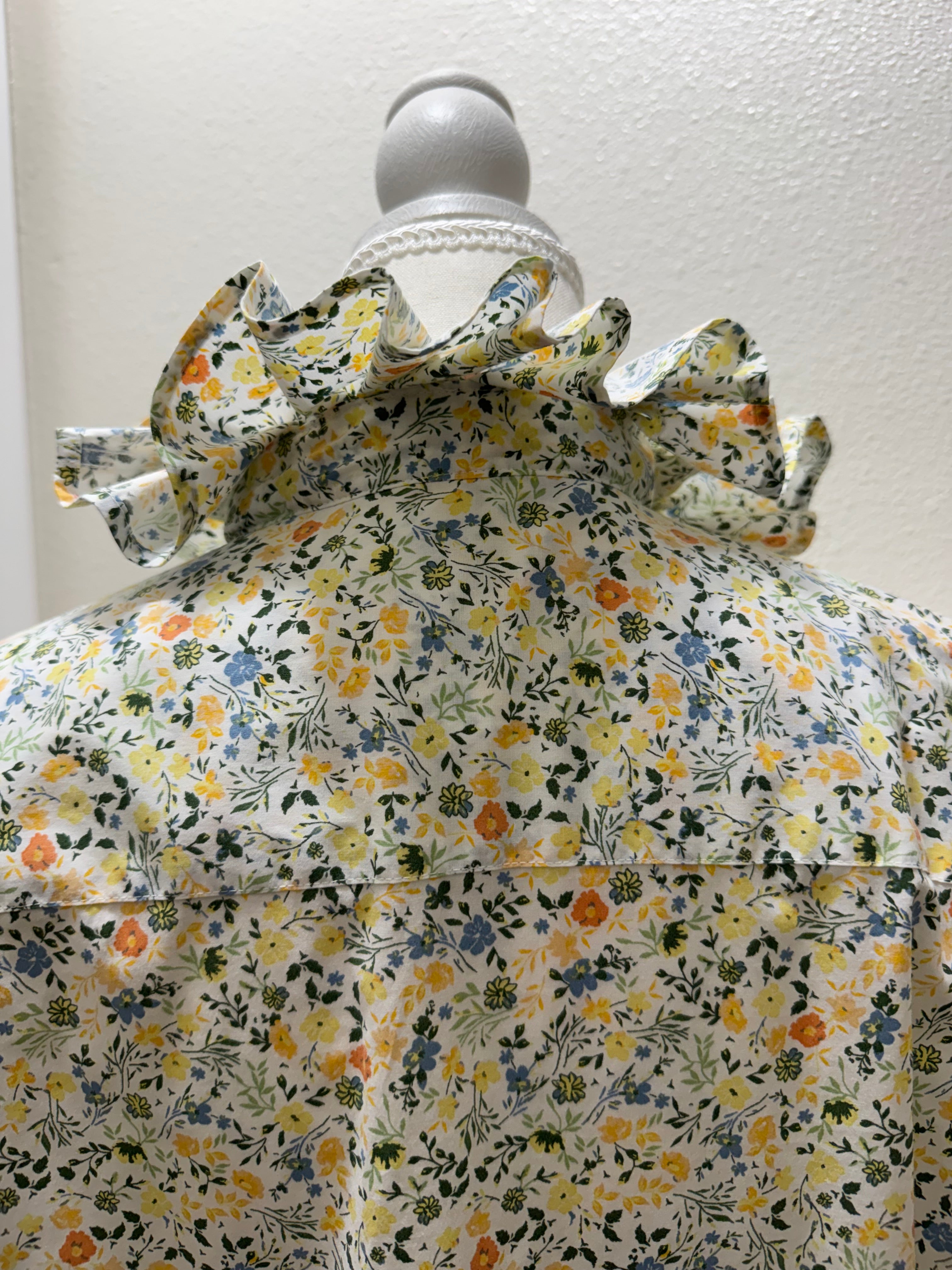 SOLD Eloise - Bar III Upcycled Mens Ruffle Collar Shirt - Spring Floral - Size XL