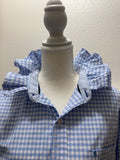 SOLD Francesca - IZOD Upcycled Mens Ruffle Collar Shirt - light blue checkered - Size Medium/Large