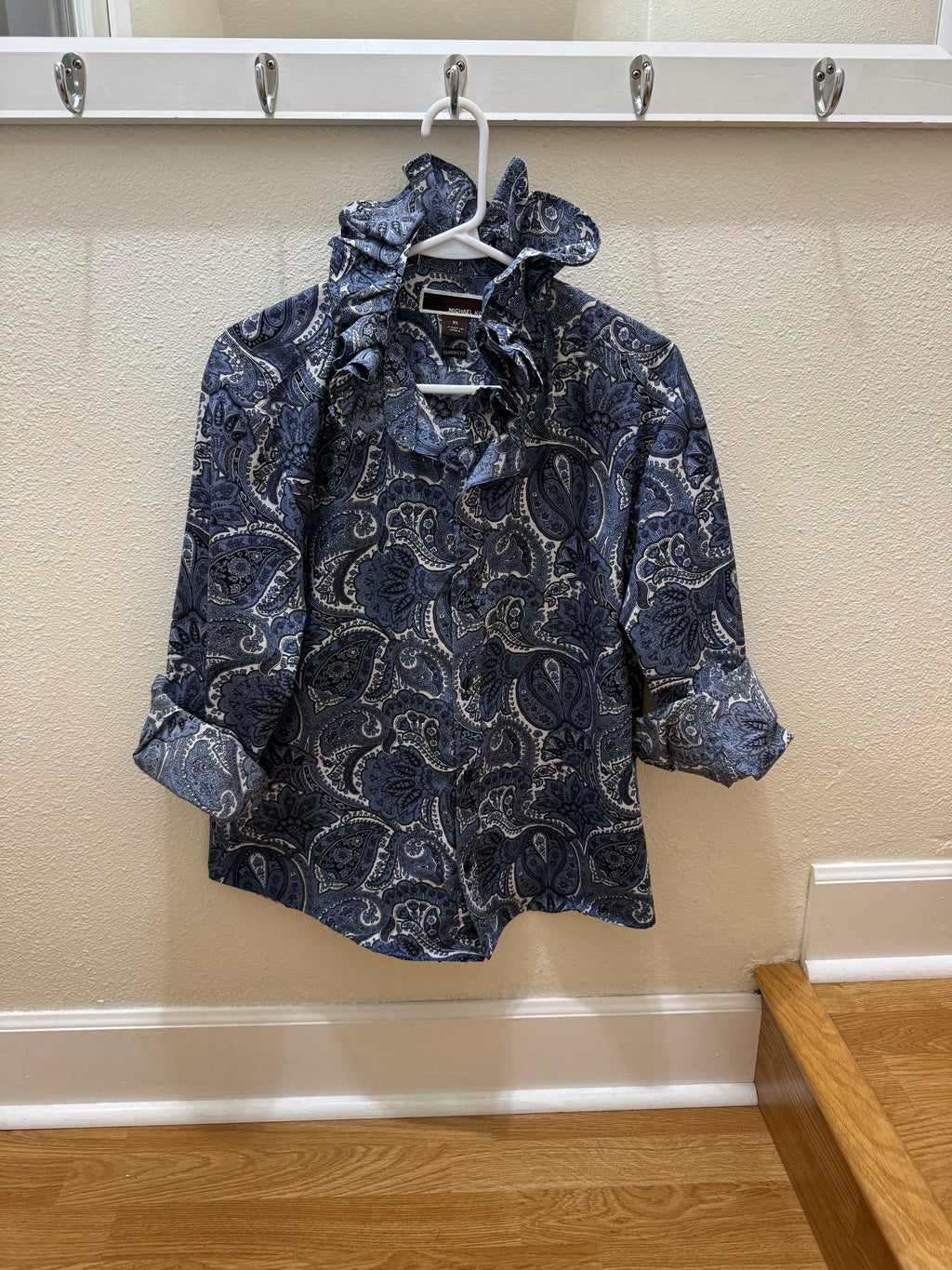 Sold Paisley - Michael Kors Upcycled Mens Ruffle Collar Shirt - Navy Paisley - Size Small/Medium