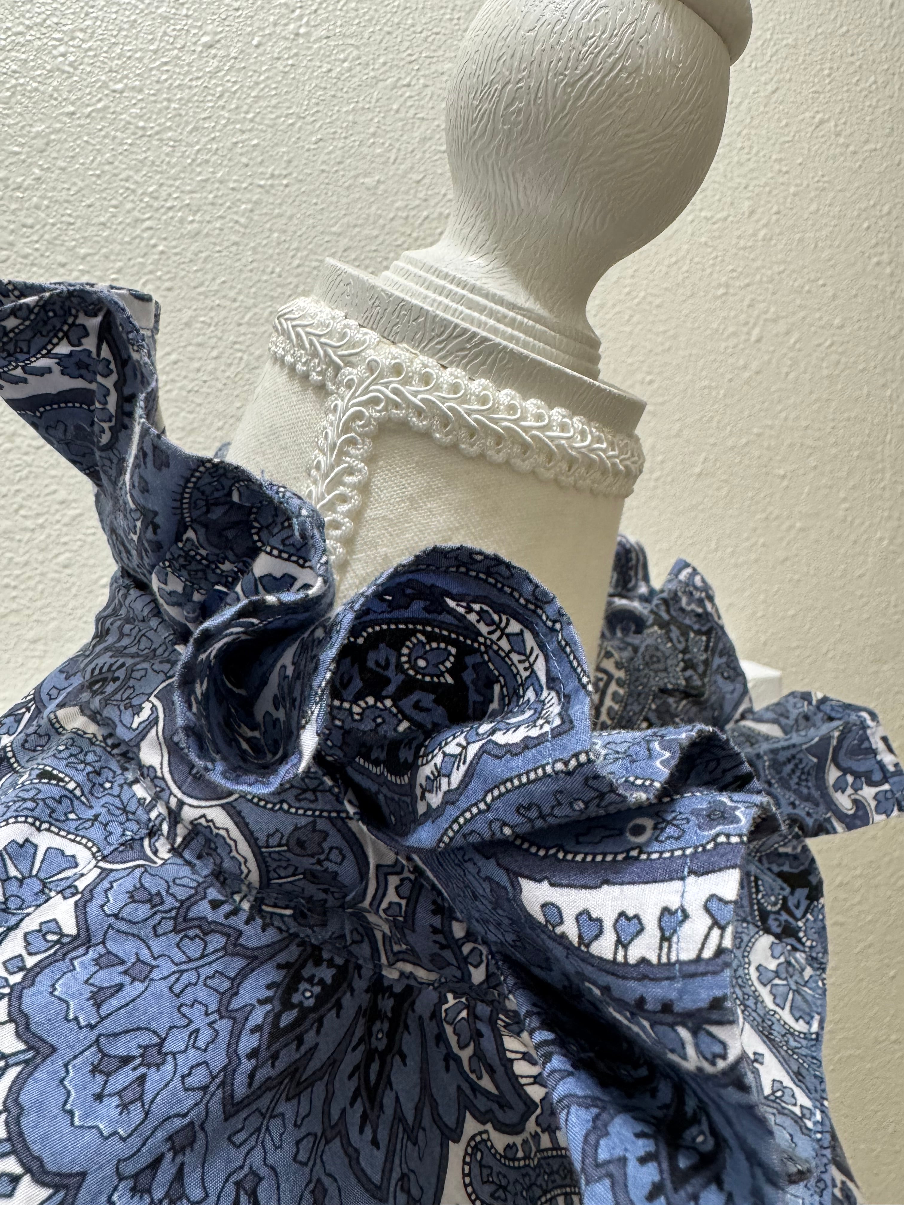 Sold Paisley - Michael Kors Upcycled Mens Ruffle Collar Shirt - Navy Paisley - Size Small/Medium