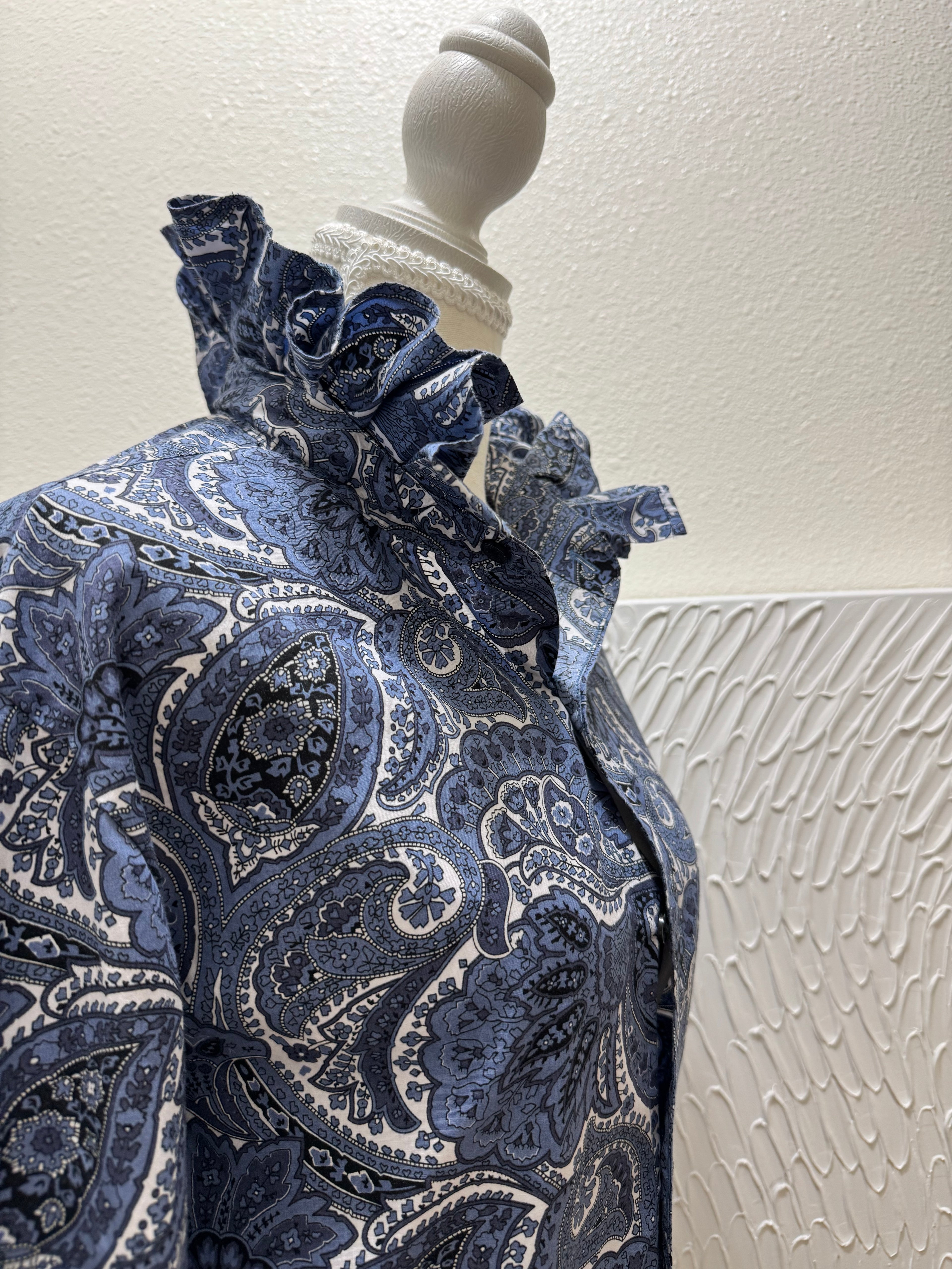 Sold Paisley - Michael Kors Upcycled Mens Ruffle Collar Shirt - Navy Paisley - Size Small/Medium