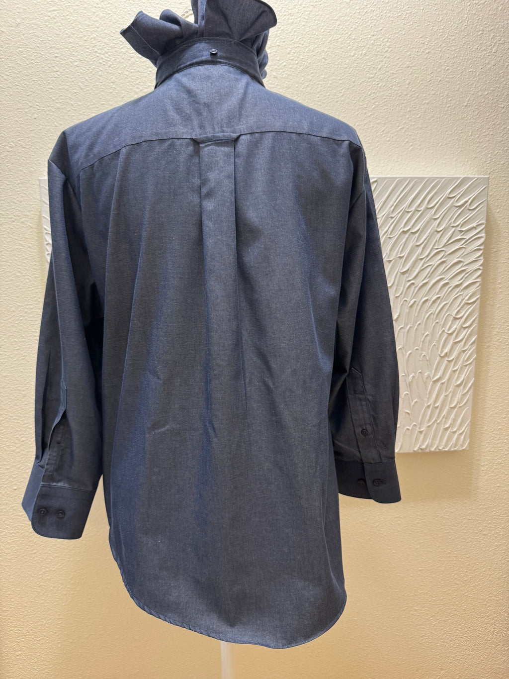 Indigo - Nordstrom Upcycled Mens Ruffle Collar Shirt - Denim Chambray- Size Small/Medium