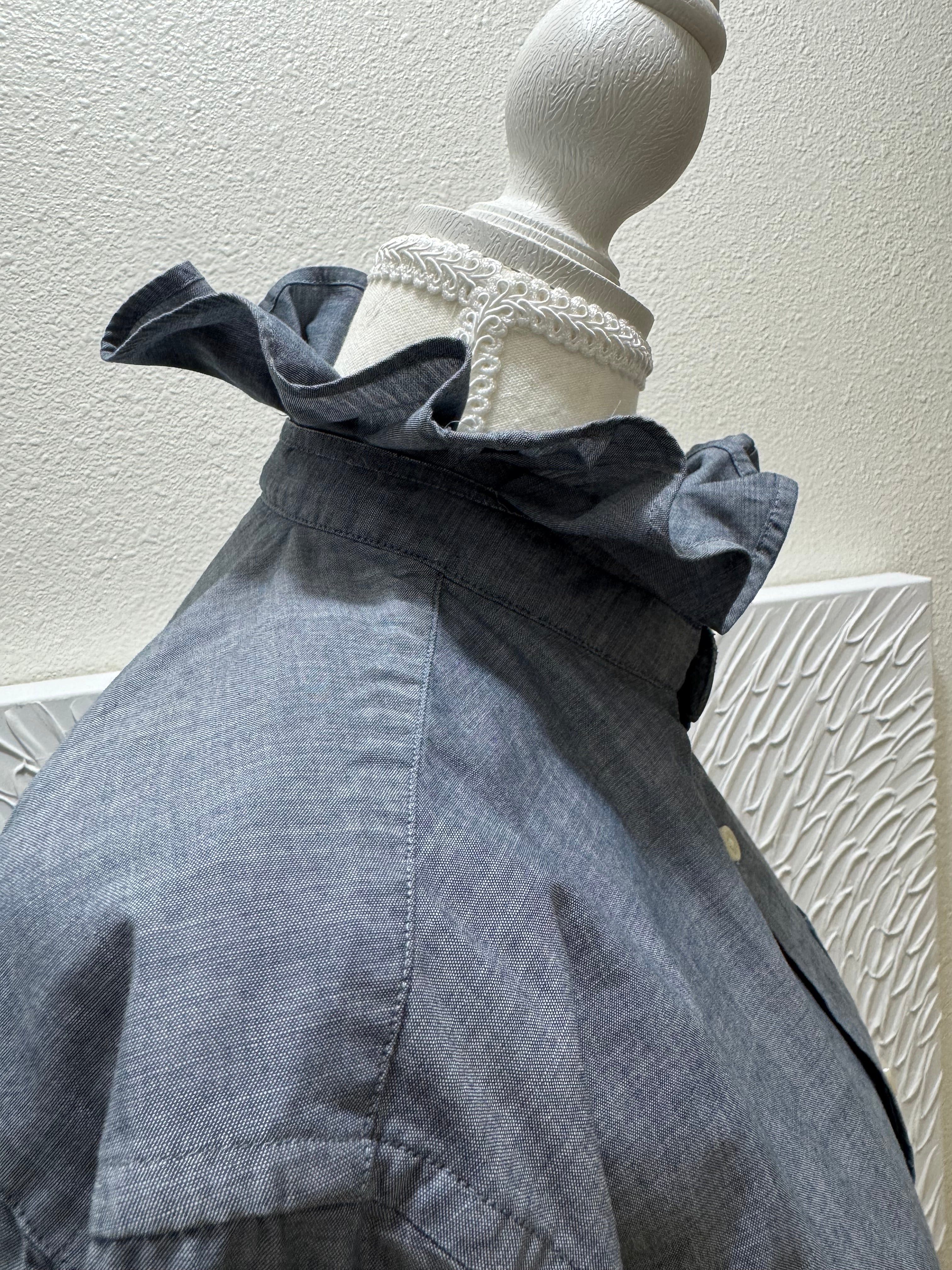 SOLD Skye -Banana Republic Upcycled Mens Ruffle Collar Shirt - Denim chambray - Size Medium/Large