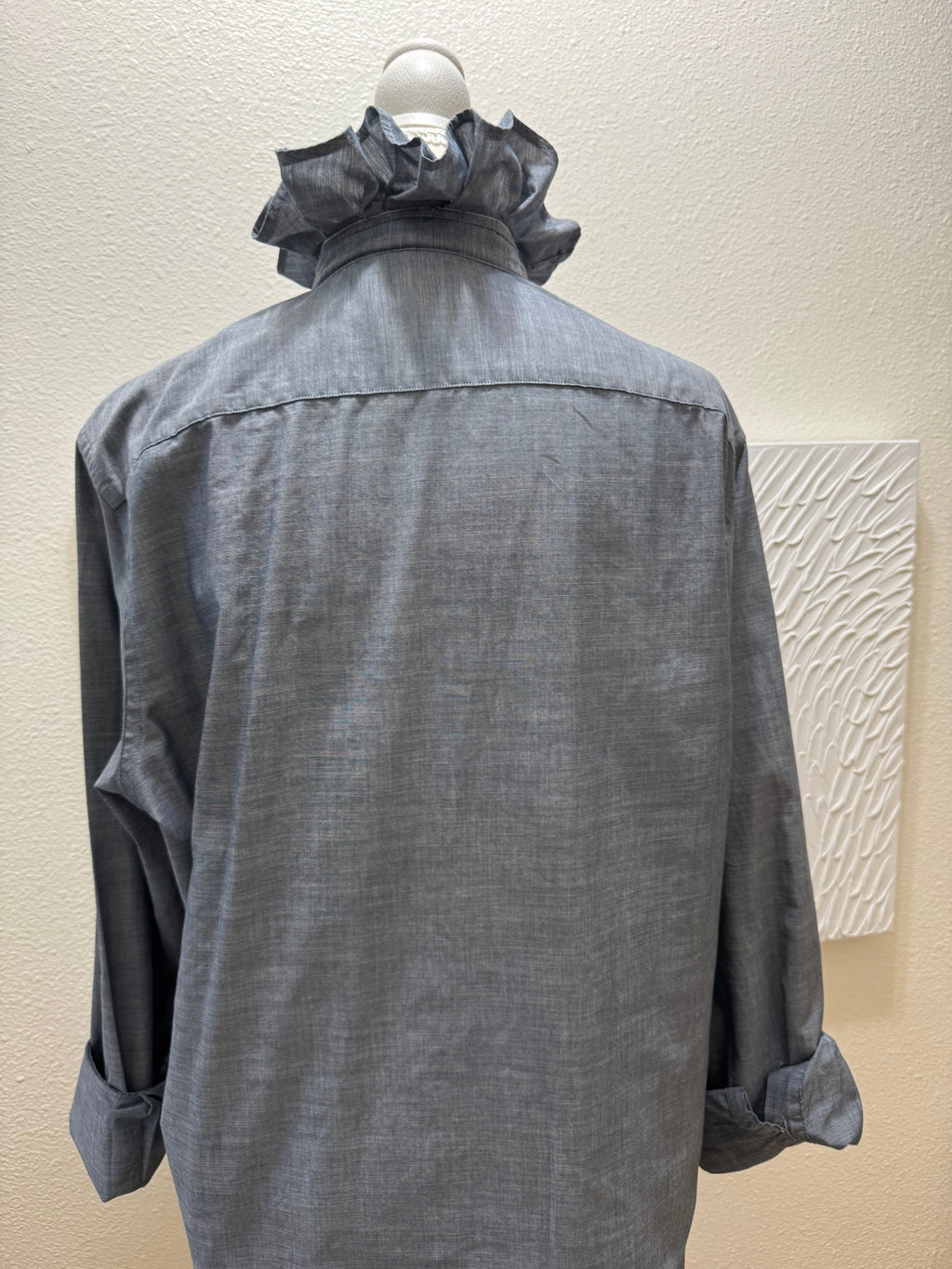 SOLD Skye -Banana Republic Upcycled Mens Ruffle Collar Shirt - Denim chambray - Size Medium/Large