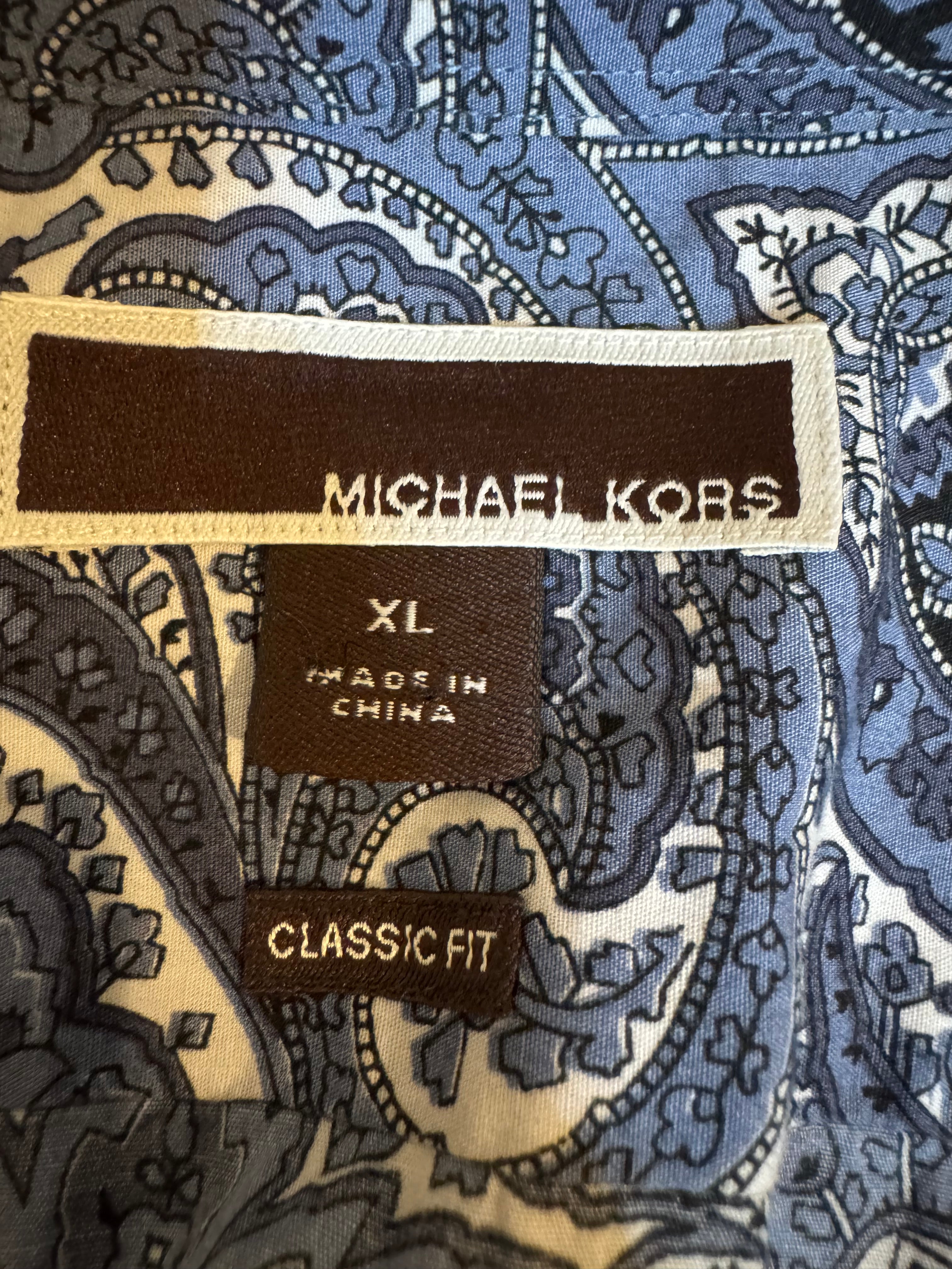 Sold Paisley - Michael Kors Upcycled Mens Ruffle Collar Shirt - Navy Paisley - Size Small/Medium