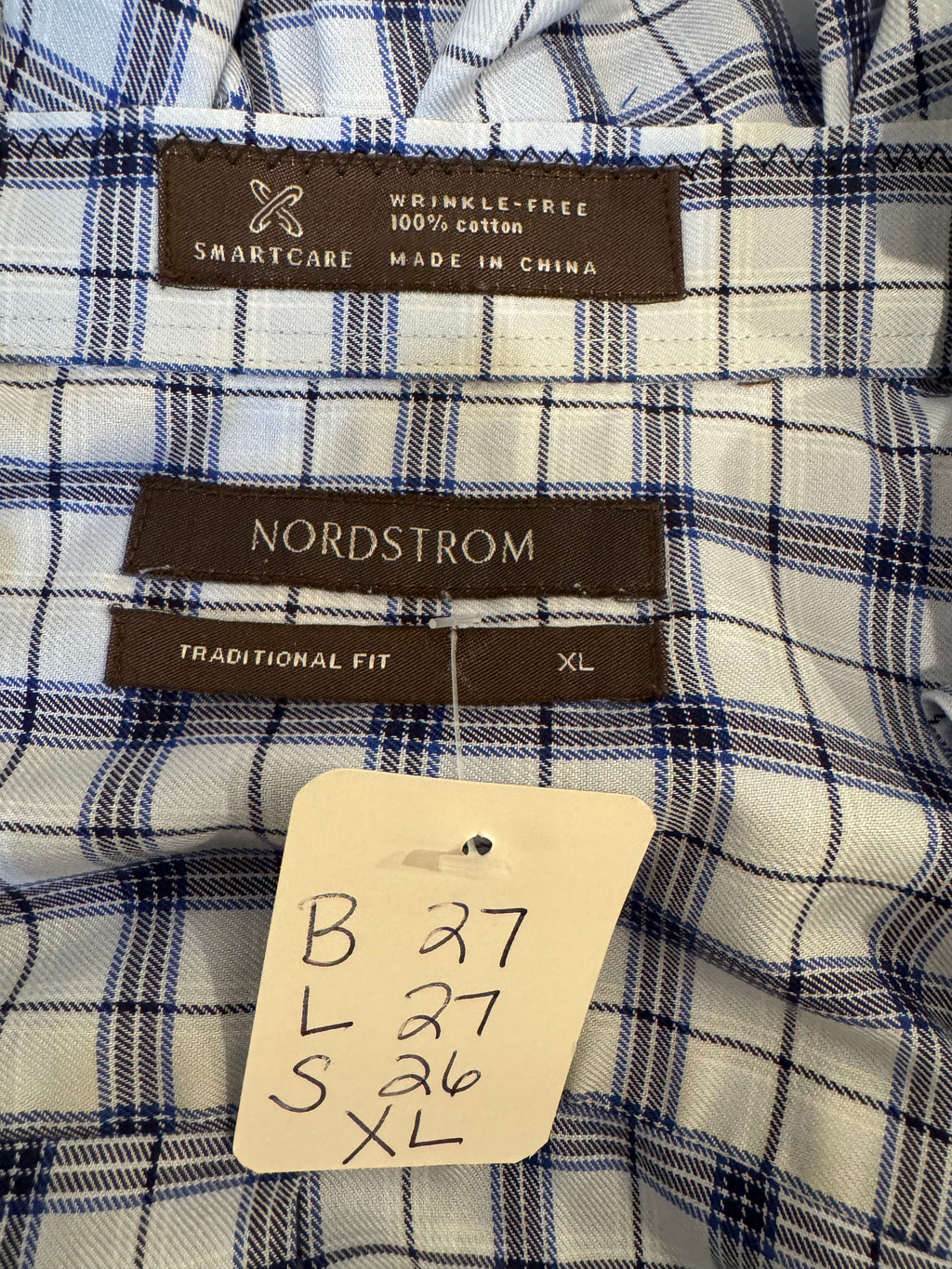 Normandy - Nordstrom Upcycled Mens Ruffle Collar Shirt - light blue/black plaid - Size XXL