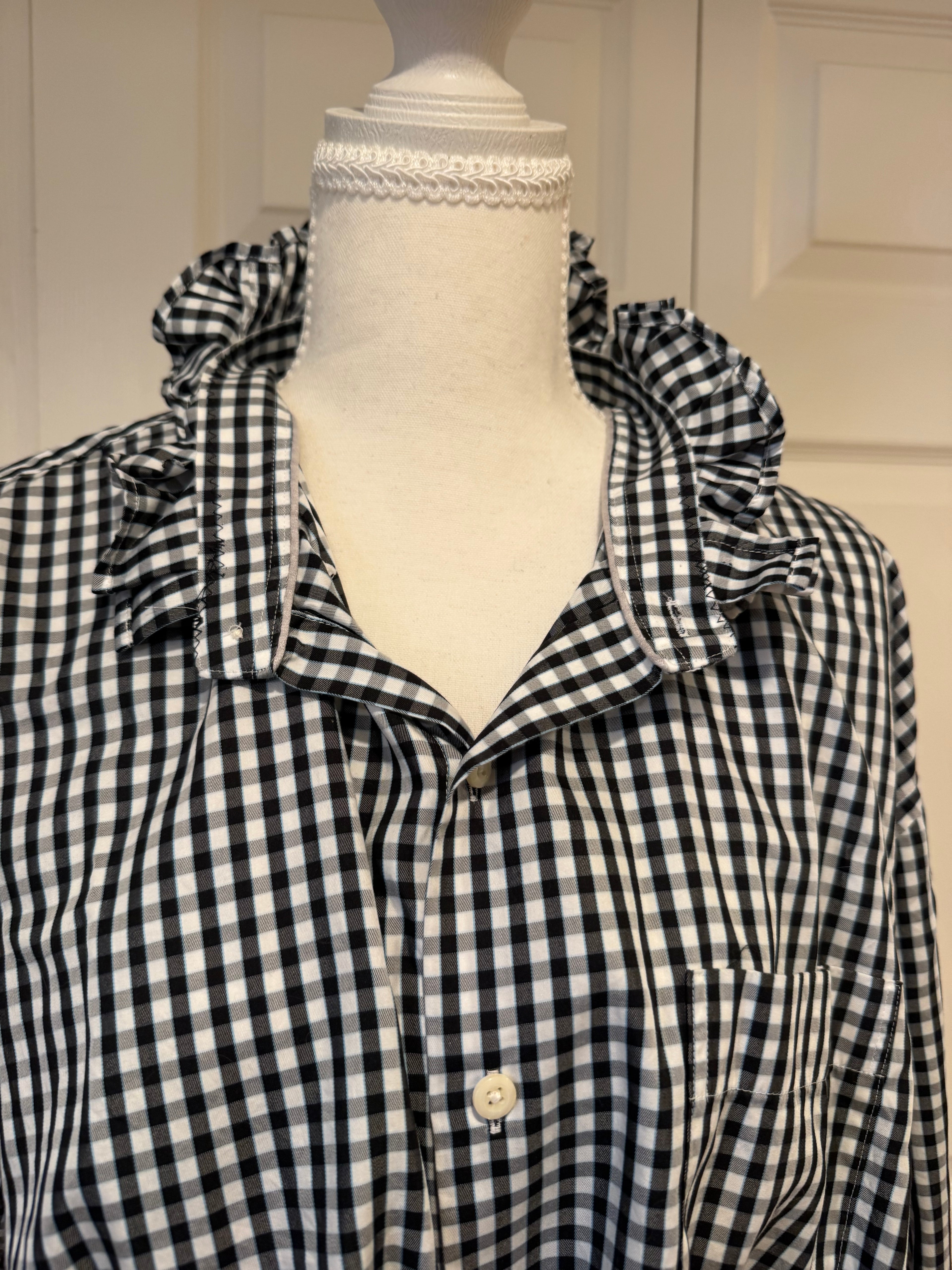 SOLD Brittany - Peter Millar Upcycled Mens Ruffle Collar Shirt - green plaid - Size XXL