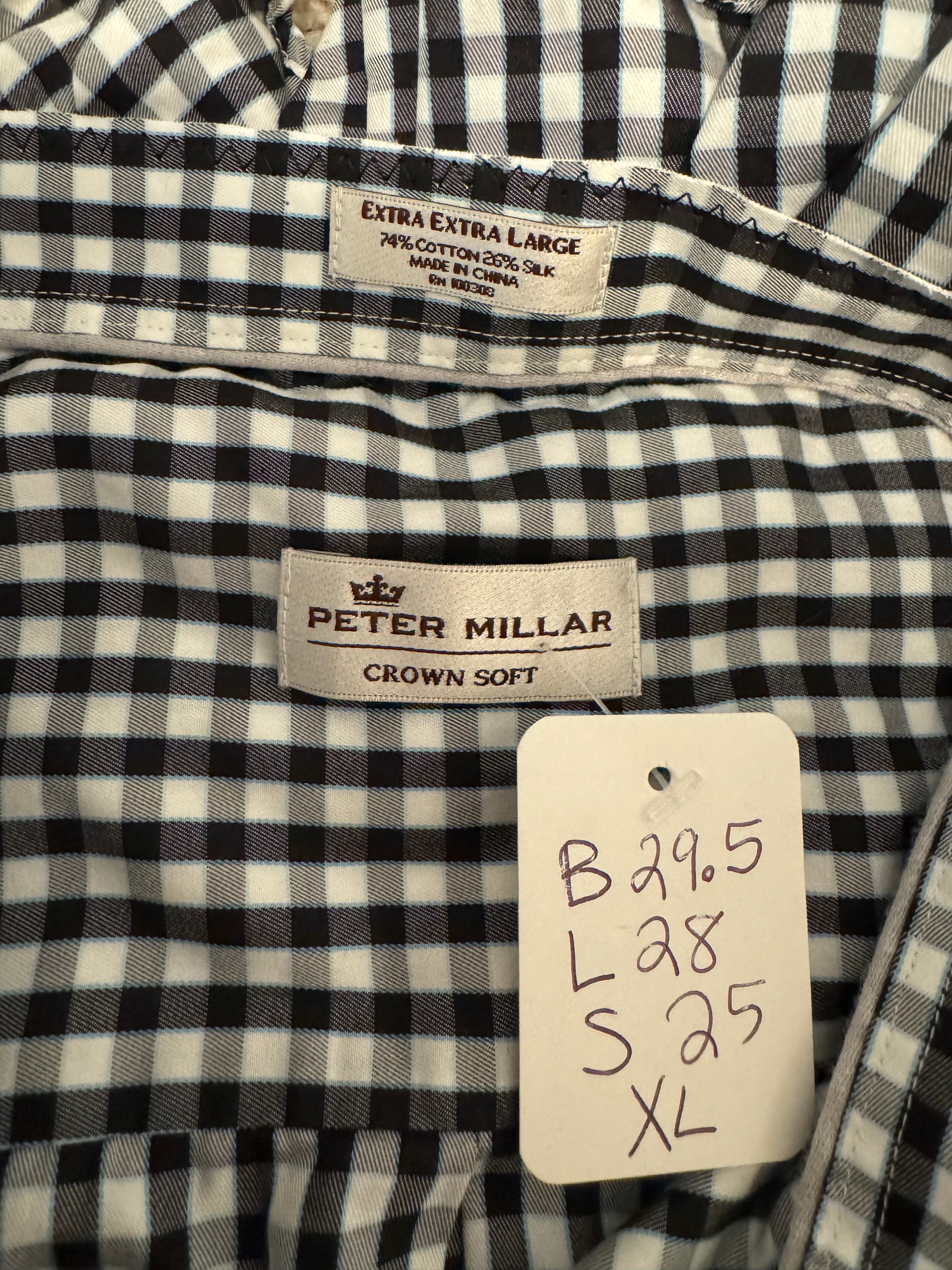 SOLD Brittany - Peter Millar Upcycled Mens Ruffle Collar Shirt - green plaid - Size XXL