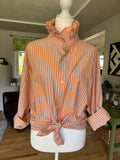 SOLD Sam - Banana Republic Upcycled Mens Ruffle Collar Shirt - Orange Stripe - Size Medium/Large