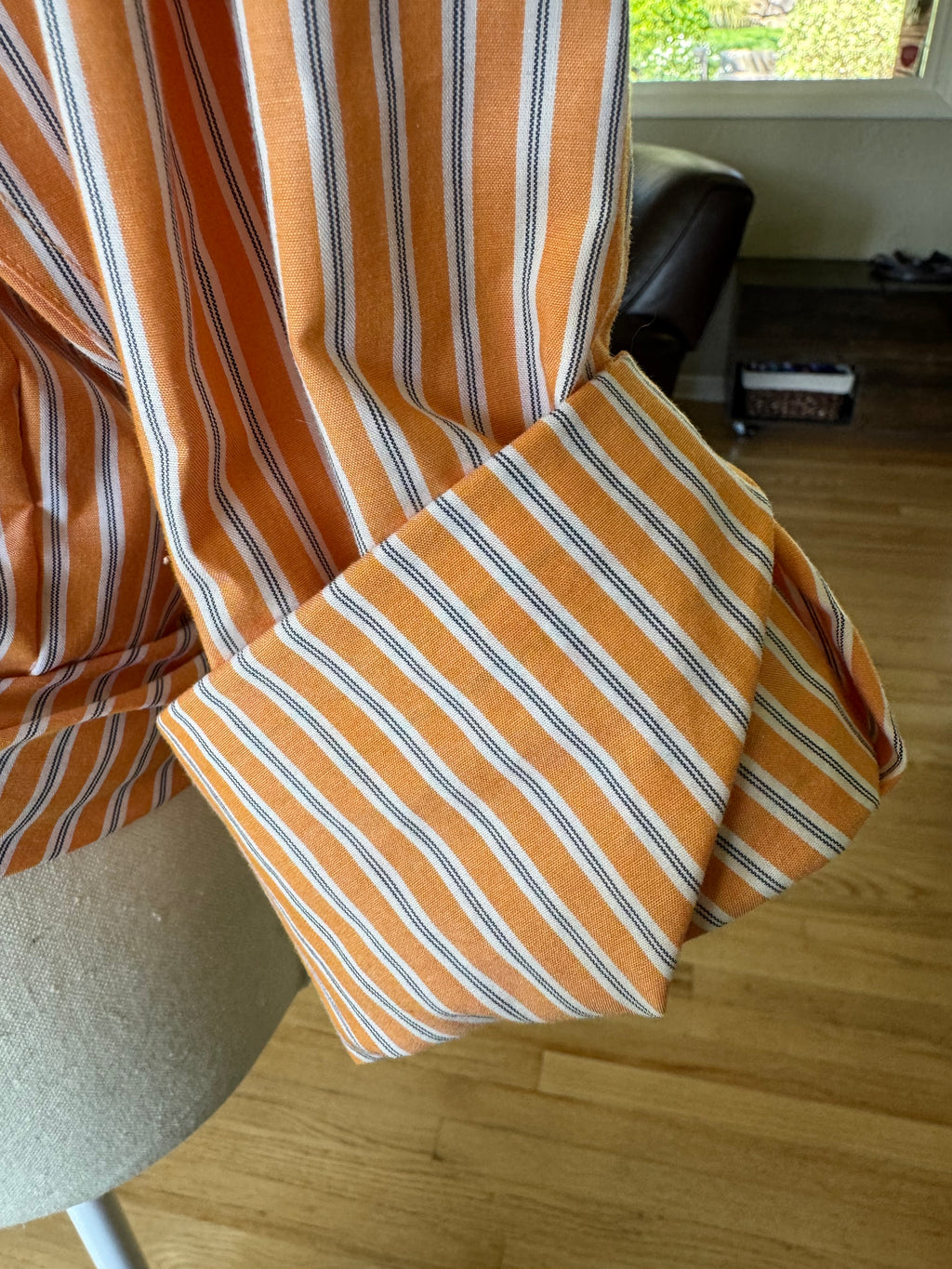 SOLD Sam - Banana Republic Upcycled Mens Ruffle Collar Shirt - Orange Stripe - Size Medium/Large
