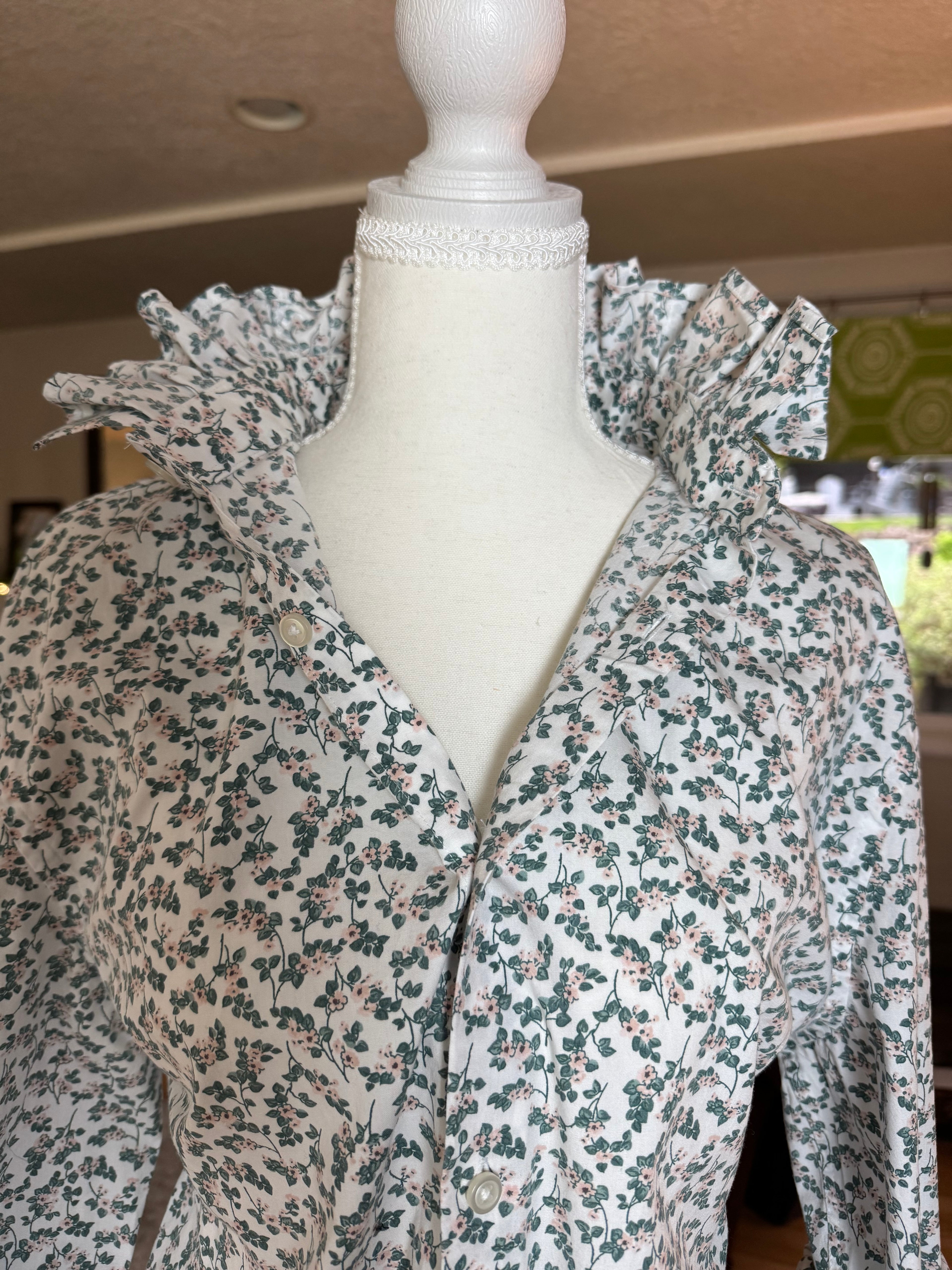 SOLD Rose - NYNE Upcycled Mens Ruffle Collar Shirt - green plaid - Size Medium/Large