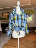 SOLD Delaney - Gap Upcycled Mens Ruffle Collar Shirt - green plaid - Size Large
