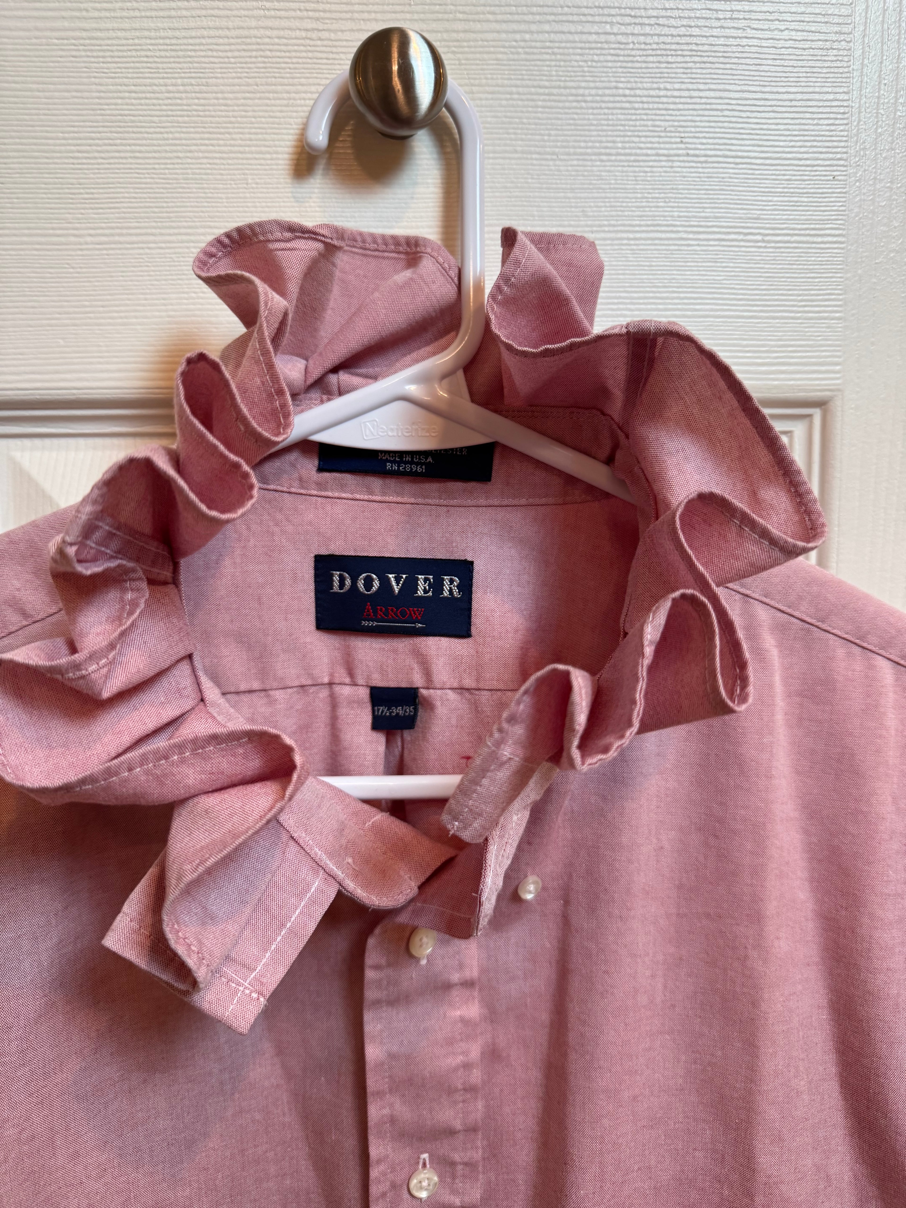 SOLD Sabrina - Dover Upcycled Mens Ruffle Collar Shirt - Pink Chambray - Size Medium