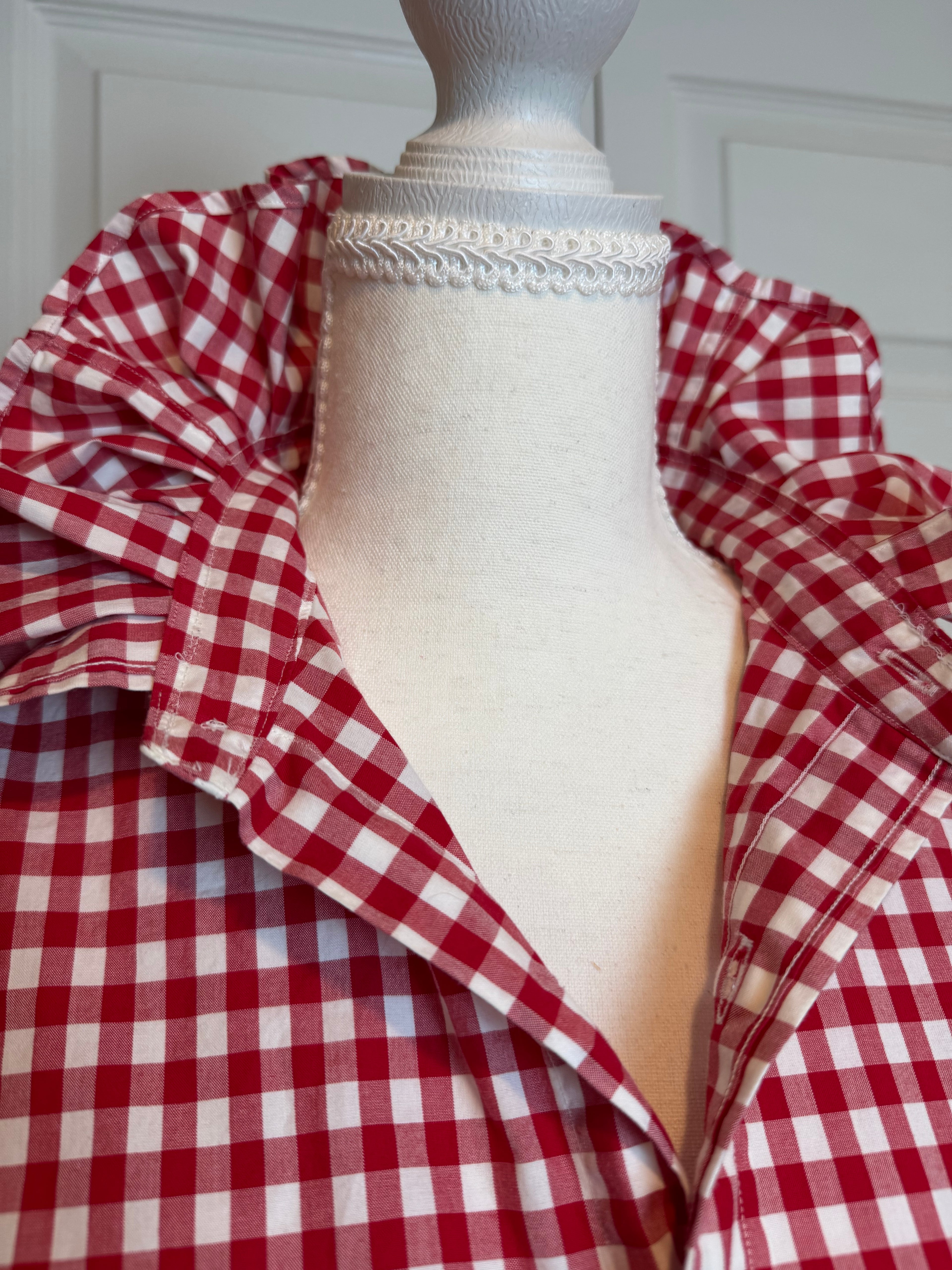 SOLD Taylor - Polo Ralph Lauren Upcycled Mens Ruffle Collar Shirt - Red Gingham - Size Large