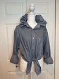 SOLD Wilma - Lands End Upcycled Mens Ruffle Collar Shirt - Navy Gingham - Size XL