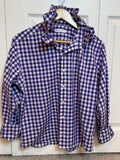 SOLD Kim - NYNE Upcycled Mens Ruffle Collar Shirt - Purple Gingham - Size Large