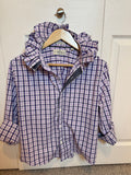 SOLD Tara - Hawker Rye Upcycled Mens Ruffle Collar Shirt - purple plaid - Size Medium