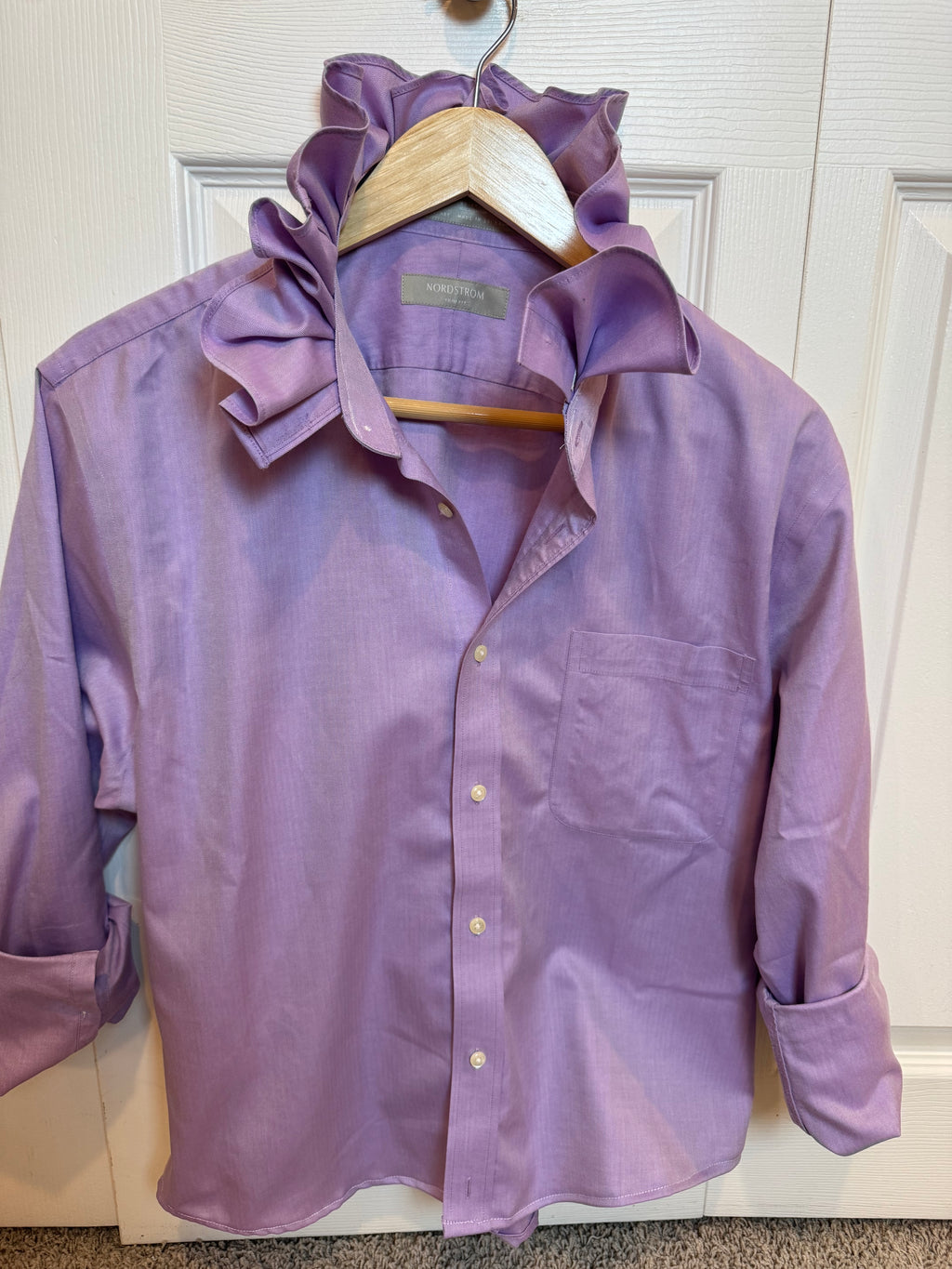 SOLD Talia - Nordstrom Upcycled Mens Ruffle Collar Shirt - lavender - Size Large/XL