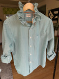 SOLD Gia - Dockers Upcycled Mens Ruffle Collar Shirt - Turquoise Gingham - Womens Size Medium