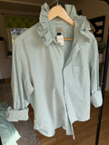 Gabby - JCrew Upcycled Mens Ruffle Collar Shirt - Turquoise Gingham - Size Large/XL
