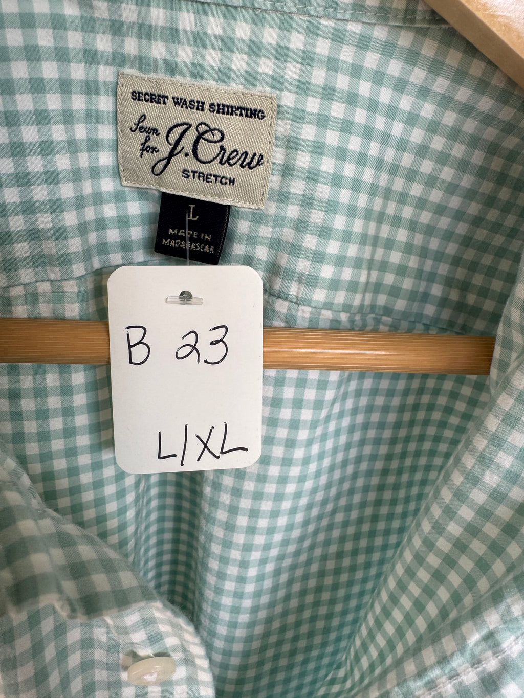 Gabby - JCrew Upcycled Mens Ruffle Collar Shirt - Turquoise Gingham - Size Large/XL