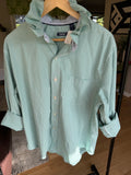 Goldie - Izod Upcycled Mens Ruffle Collar Shirt - Turquoise Gingham - Size XL