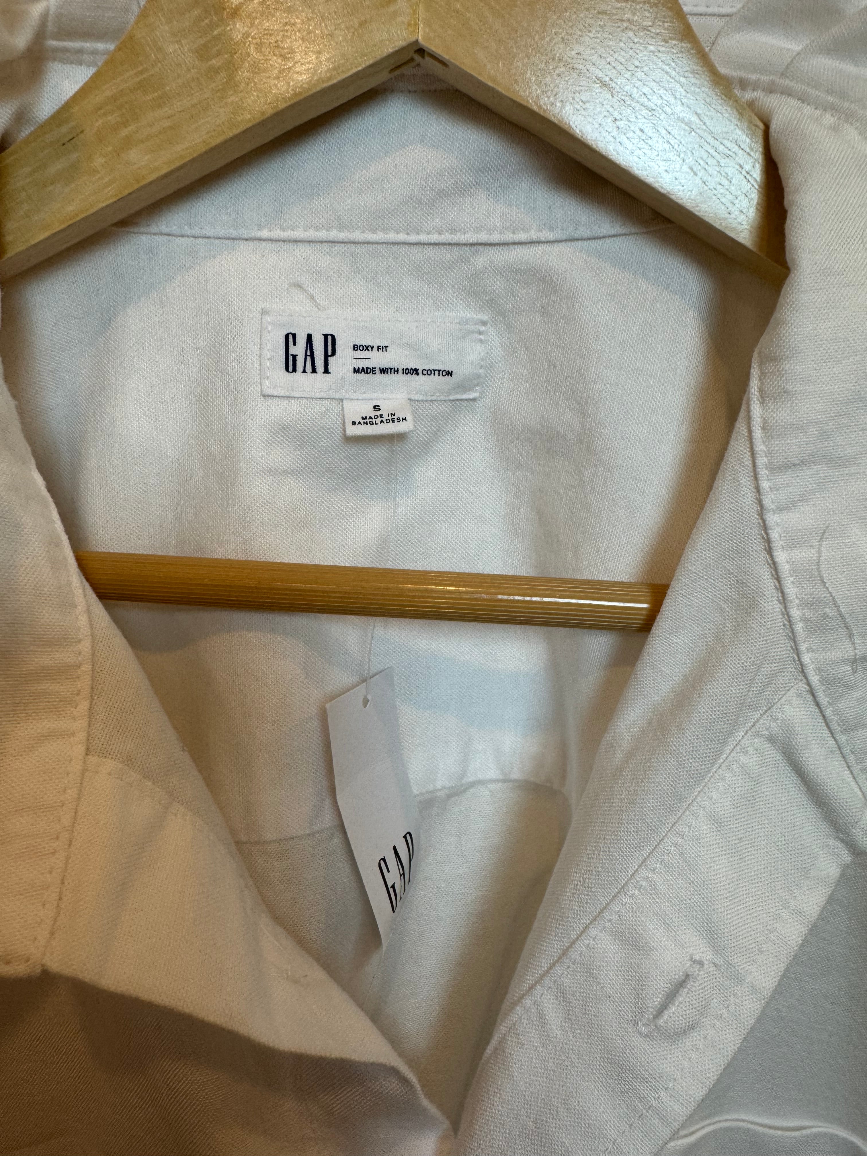 Marcela - Gap Brand New Mens Ruffle Collar Shirt - Short Sleeve - White Cotton/Linen Blend - XL