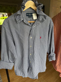 Hailey - Ralph Lauren Polo Upcycled Mens Ruffle Collar Shirt - navy gingham - Size XL