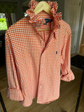 Holly - Ralph Lauren Polo  Upcycled Mens Ruffle Collar Shirt - orange gingham - Size XL