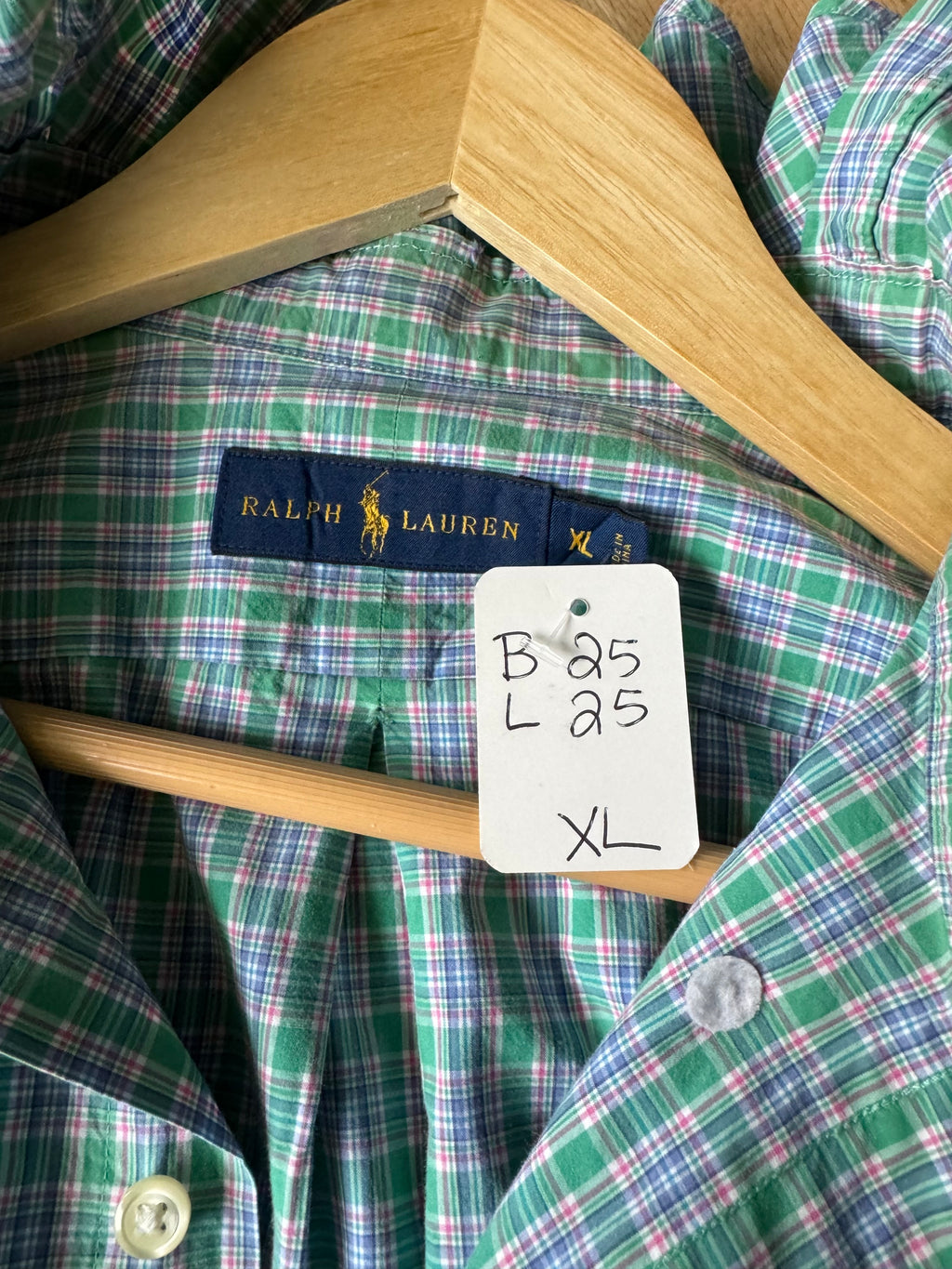 Harlow - Ralph Lauren Polo Upcycled Mens Ruffle Collar Shirt - blue plaid - Size XL