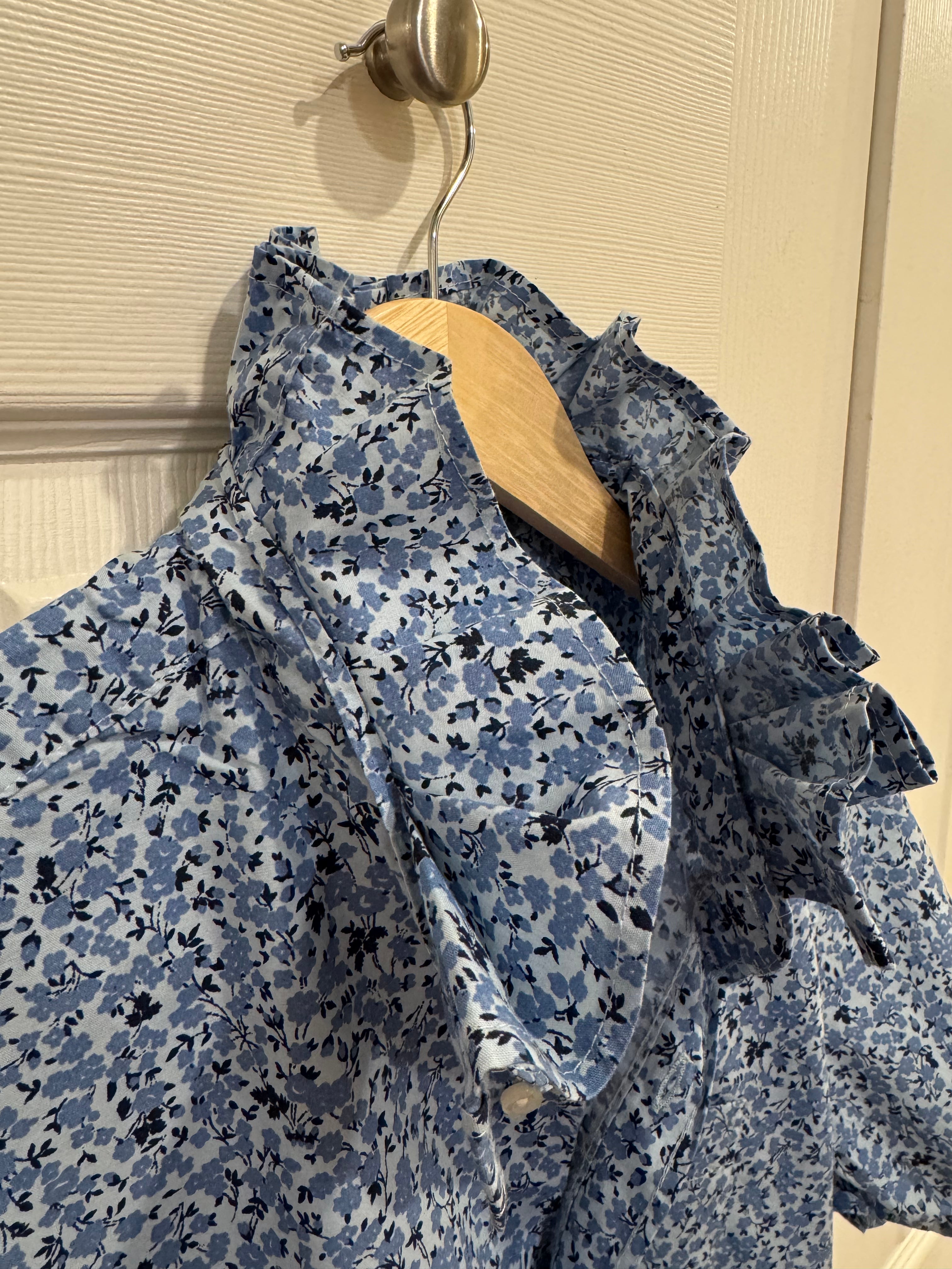 Marlow - Gap Brand New Mens Ruffle Collar Shirt - Short Sleeve -Blue Floral - Medium