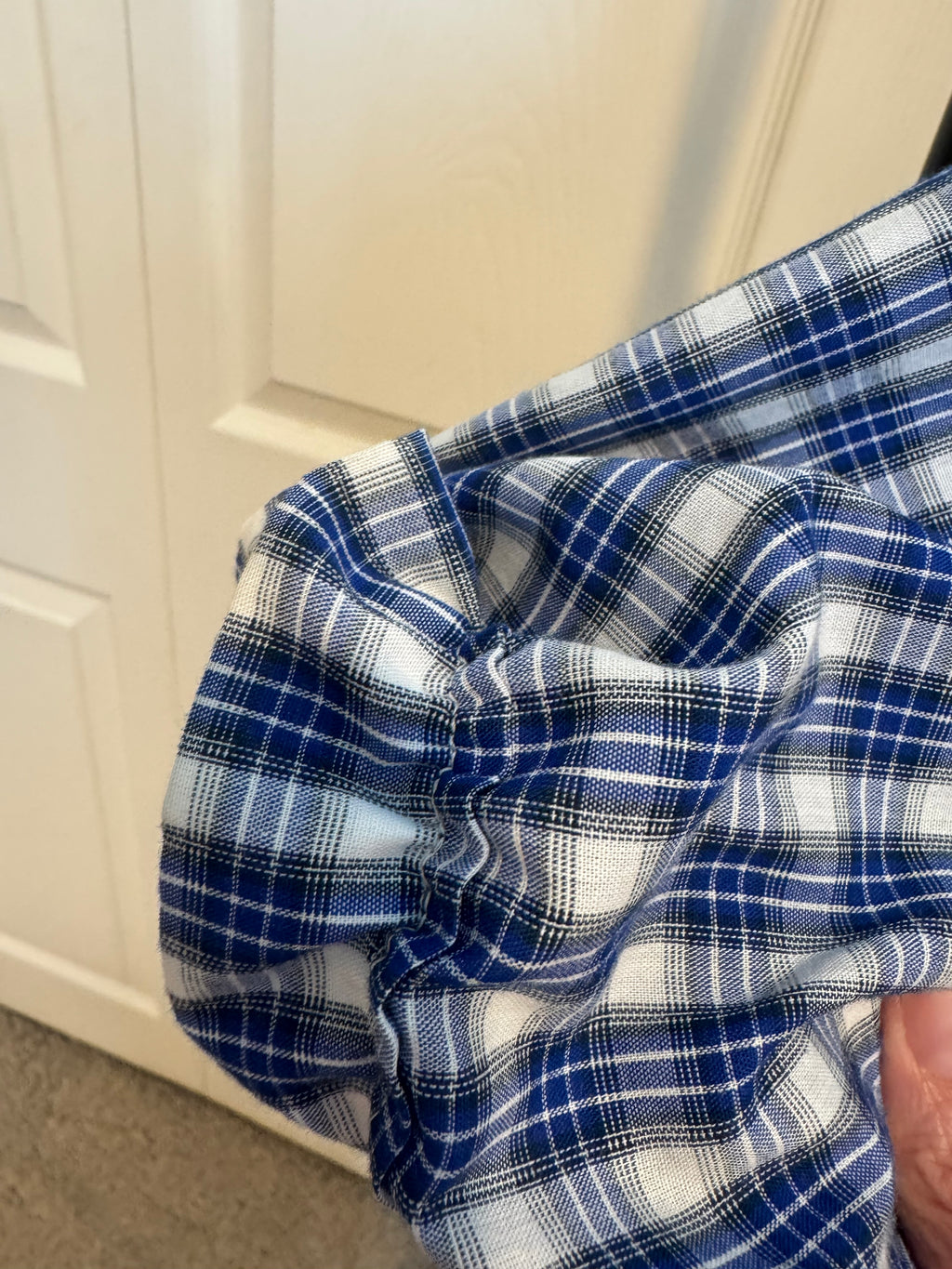 Joss - ELY Upcycled Mens Ruffle Collar Short Sleeve Shirt - Blue plaid - Size XL