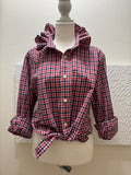 Kristie - Gap Upcycled Mens Ruffle Collar Shirt -Red Gingham - Size Medium/Large