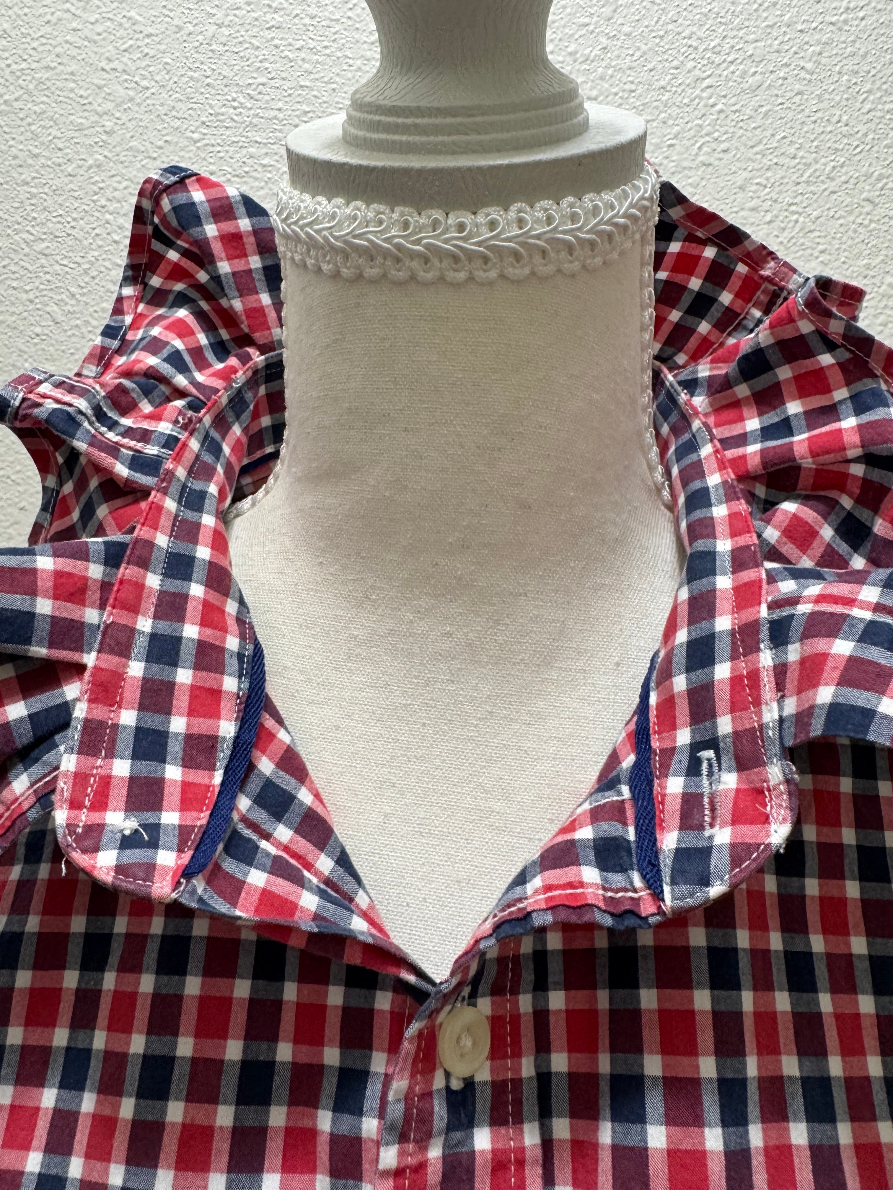 Kristie - Gap Upcycled Mens Ruffle Collar Shirt -Red Gingham - Size Medium/Large
