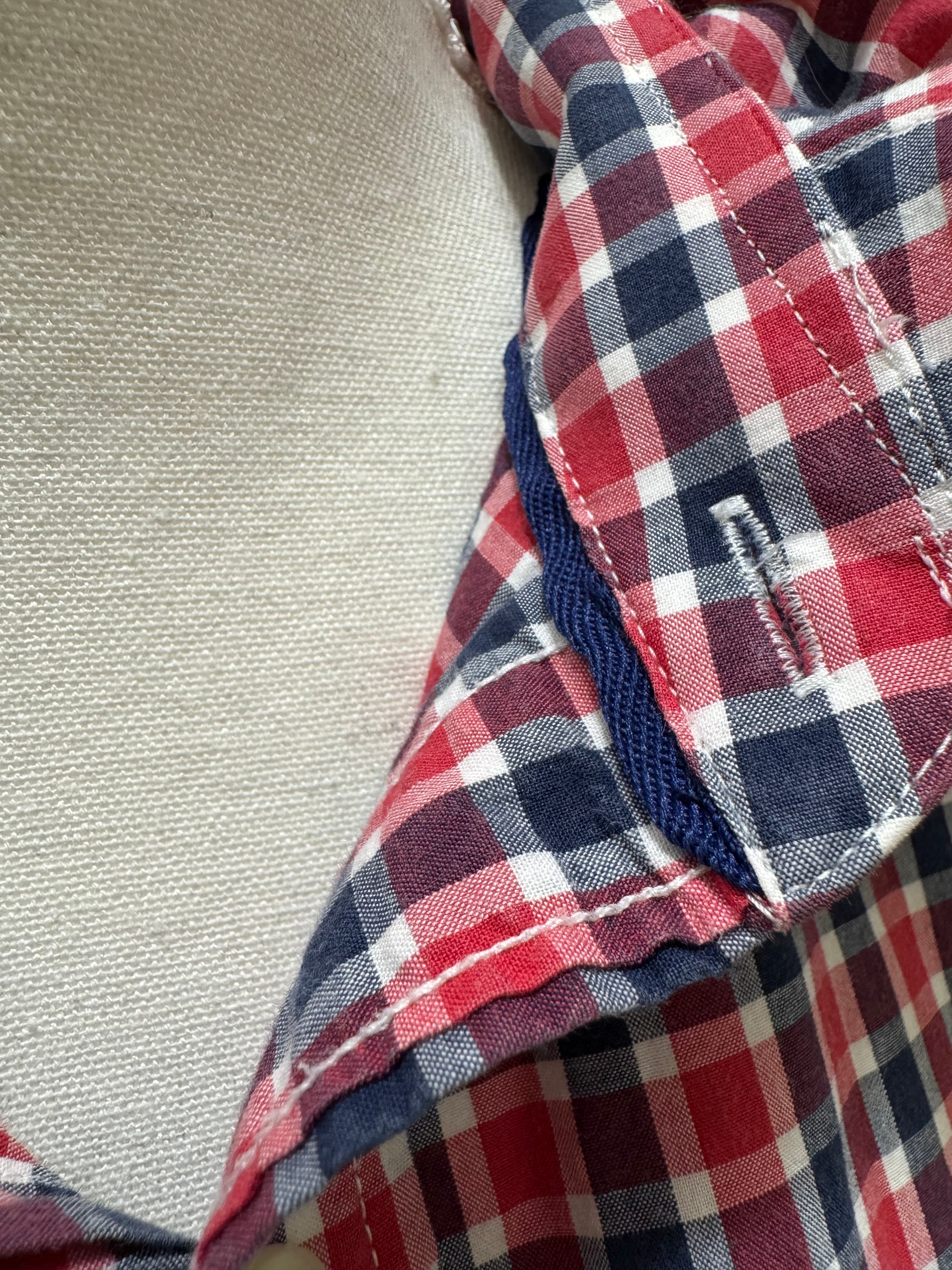 Kristie - Gap Upcycled Mens Ruffle Collar Shirt -Red Gingham - Size Medium/Large