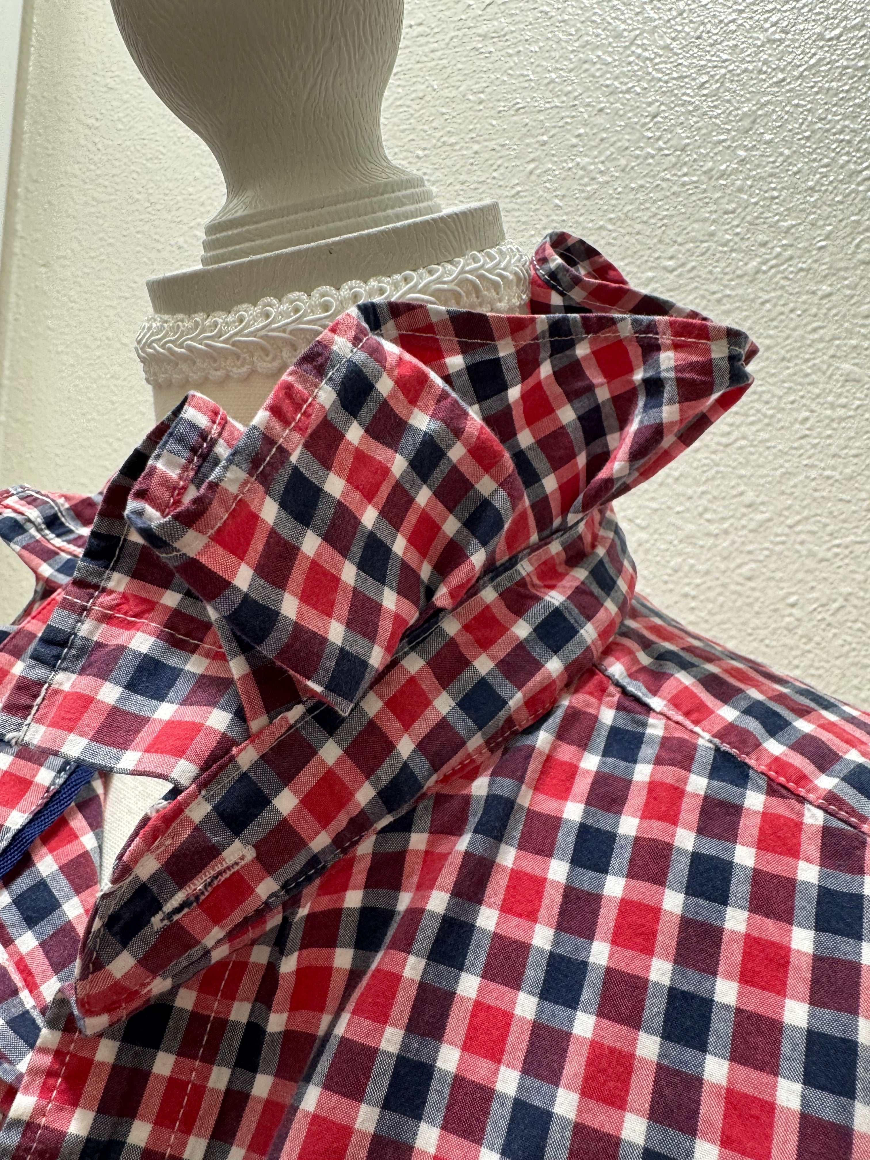 Kristie - Gap Upcycled Mens Ruffle Collar Shirt -Red Gingham - Size Medium/Large