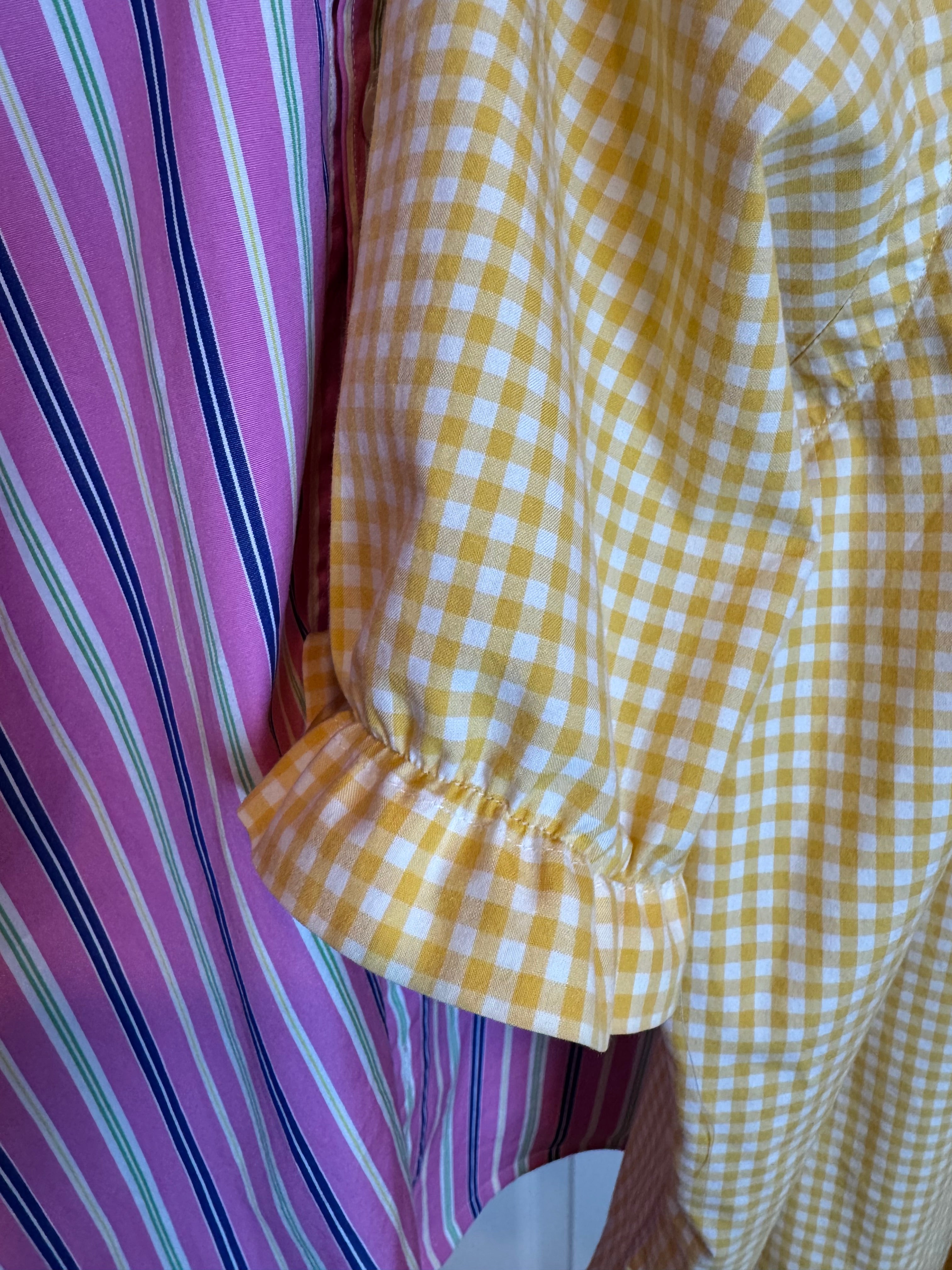 Ralph Lauren - Yellow Gingham Shirt Sleeve Ruffle Collar - Short Sleeve - Medium/Large
