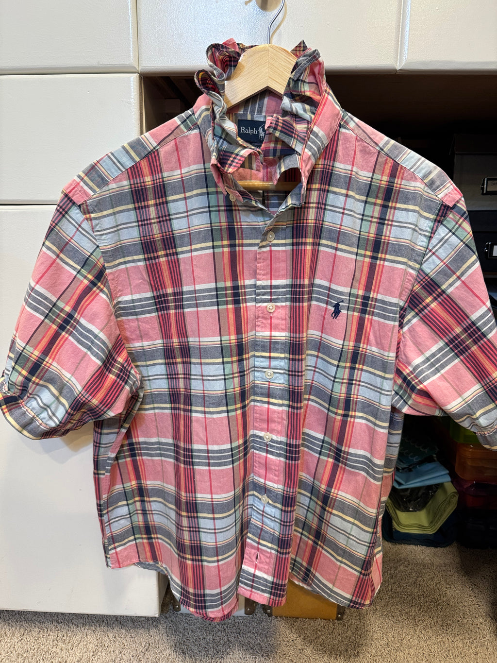 Ralph Lauren - Pink Plaid Ruffle Collar - Short Sleeve - Large/XL