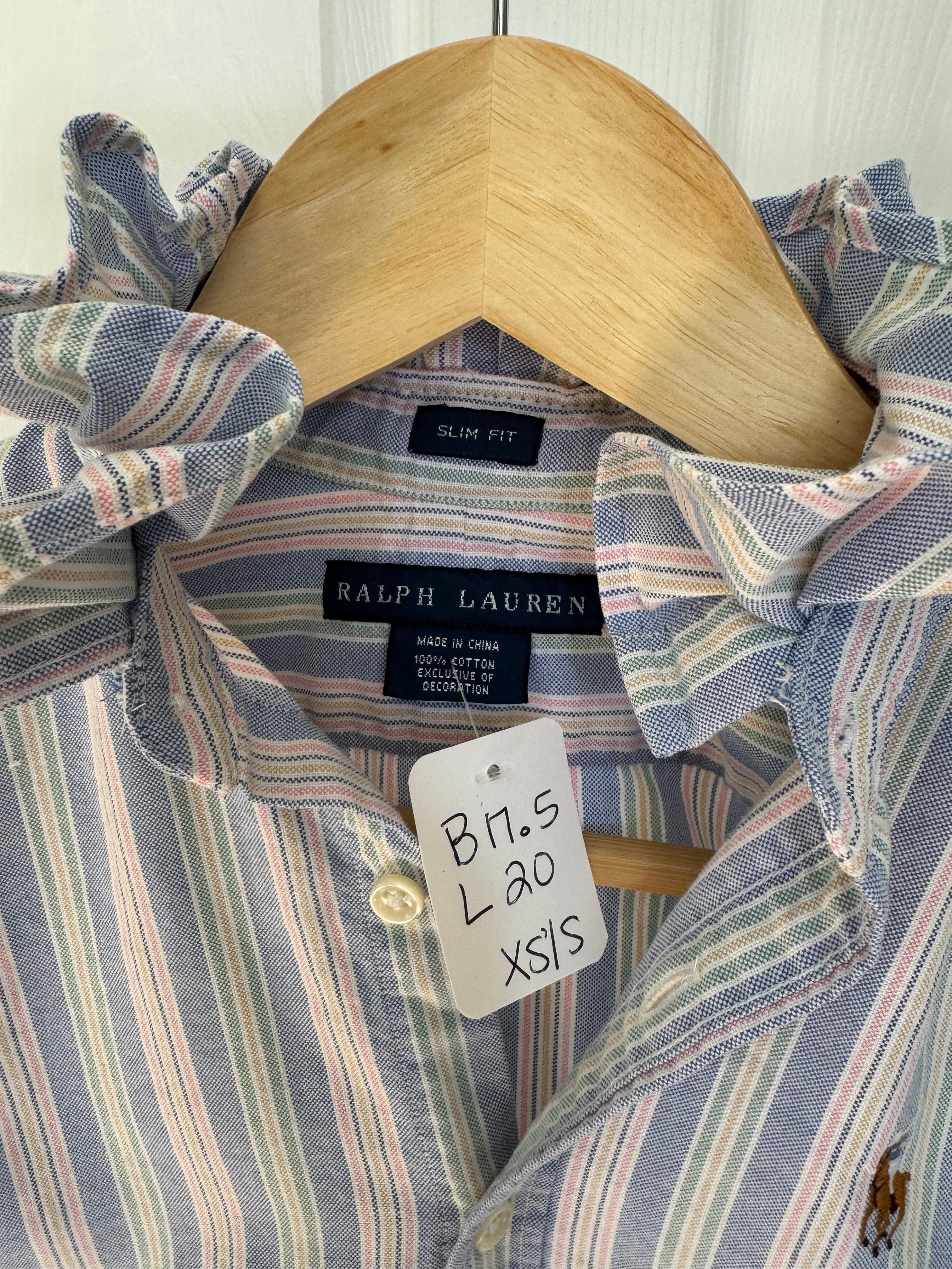 Ralph Lauren - Pastel Stripes - Long  Sleeve - Ruffle Collar - Size XS/Small