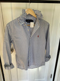 Ralph Lauren - Navy Squares - Long  Sleeve - Ruffle Collar - Size Small/Medium